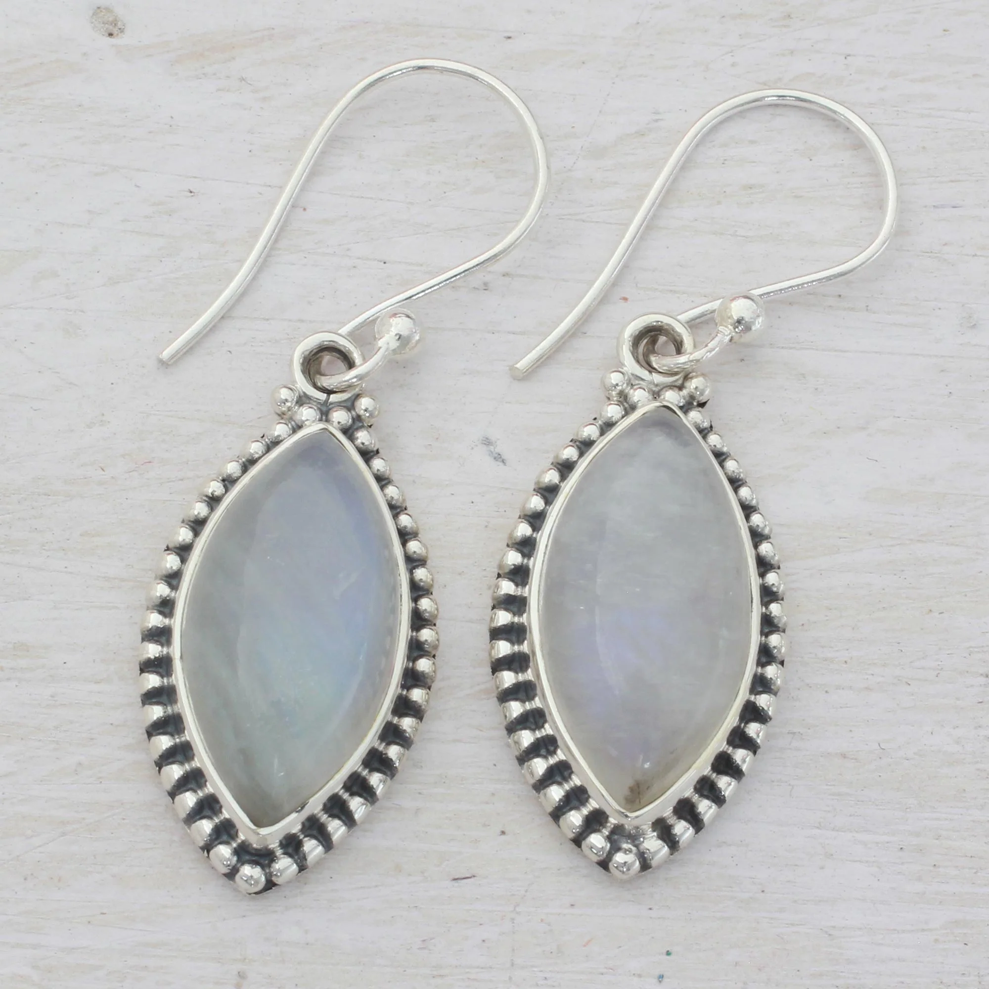 Rainbow Windows Indian Rainbow Moonstone and Sterling Silver Dangle Earrings - Image 3