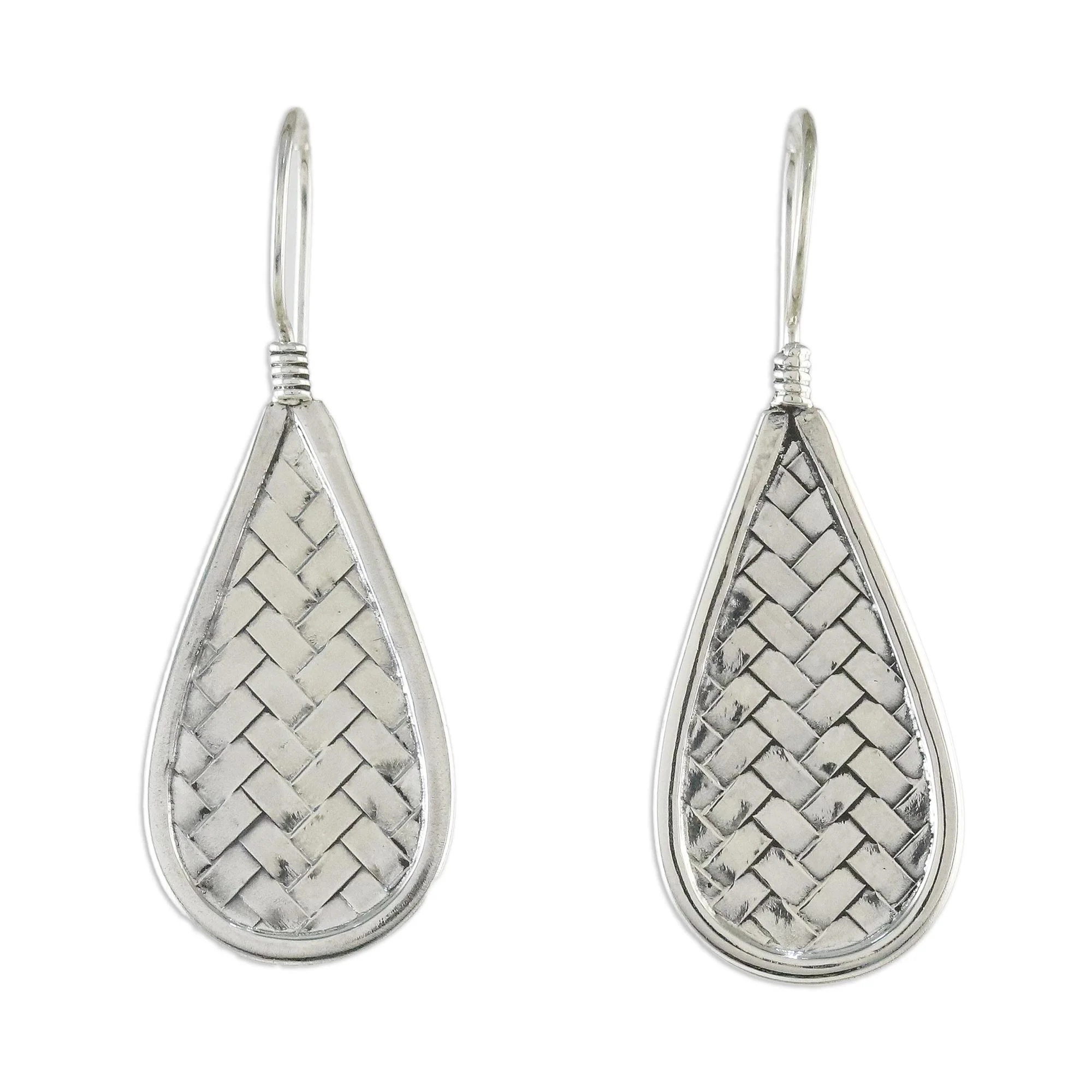 Raindrop Weave Sterling Silver Drop-Shaped Weave Earrings from Thailand - Image 2