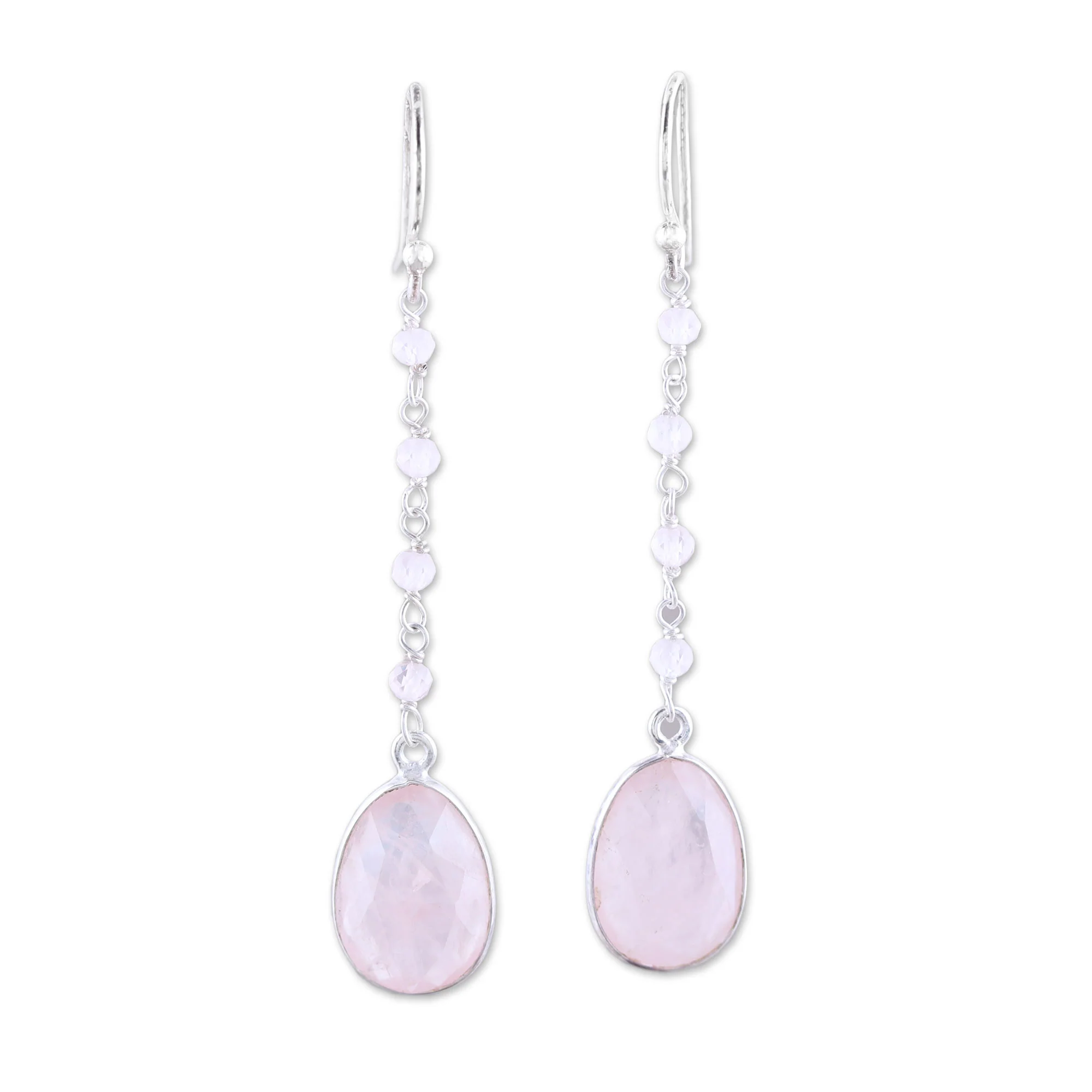 Raining Drops 8-Carat Rose Quartz Dangle Earrings from India - Image 2