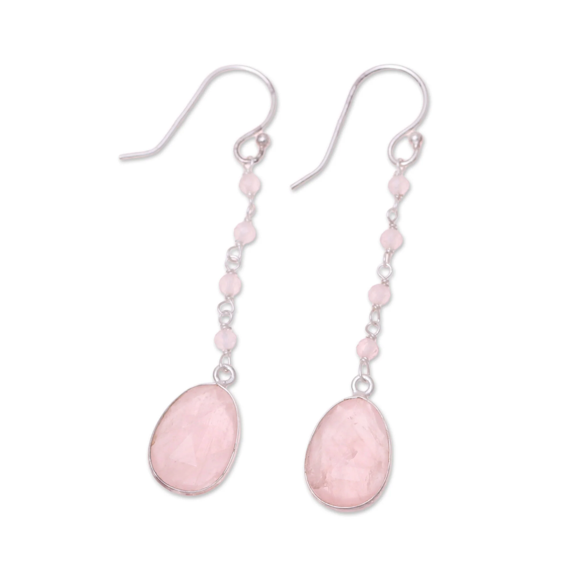 Raining Drops 8-Carat Rose Quartz Dangle Earrings from India - Image 4