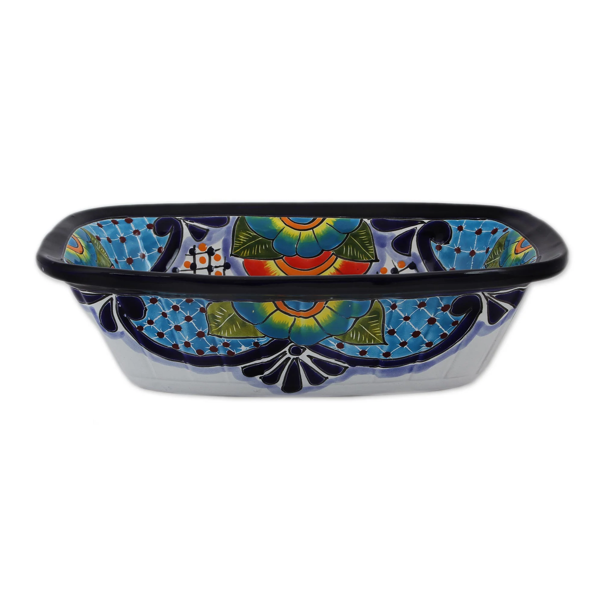 Raining Flowers Hand-Painted Talavera Ceramic Serving Bowl from Mexico - Image 3