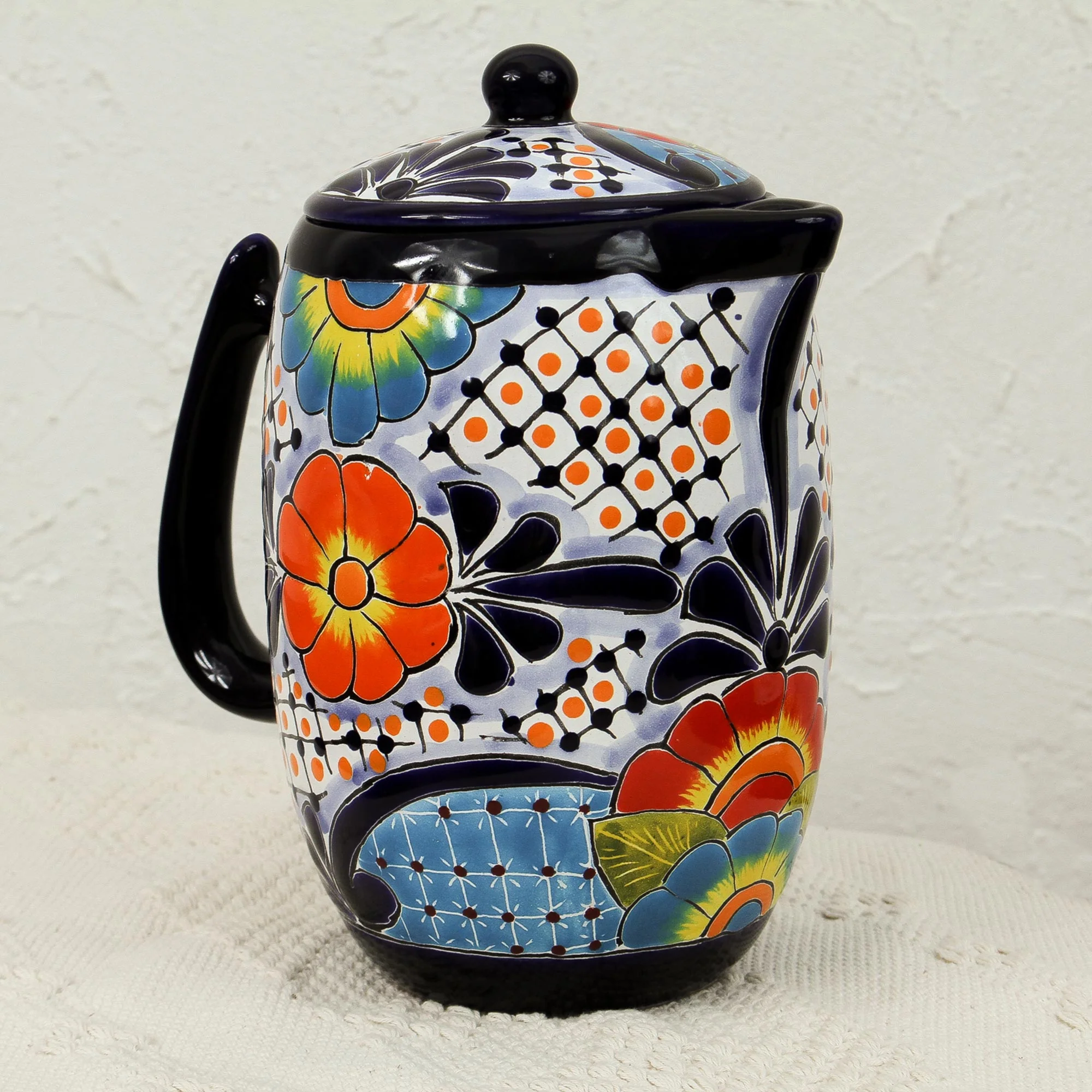 Raining Flowers Hand-Painted Talavera Style Ceramic Coffee Pot from Mexico - Image 3