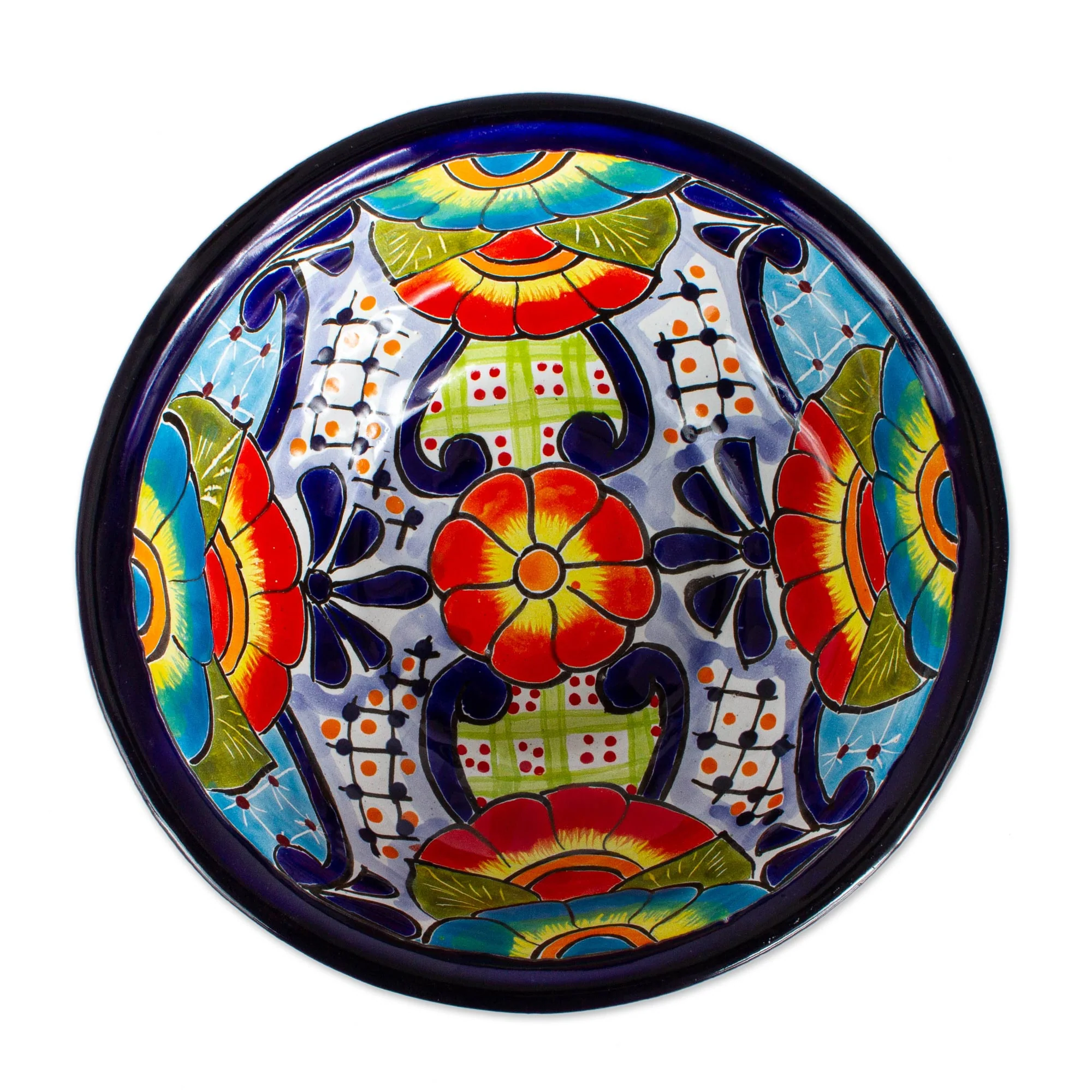 Raining Flowers Mexican Talavera Style Ceramic Snack or Serving Bowls (Pair) - Image 5