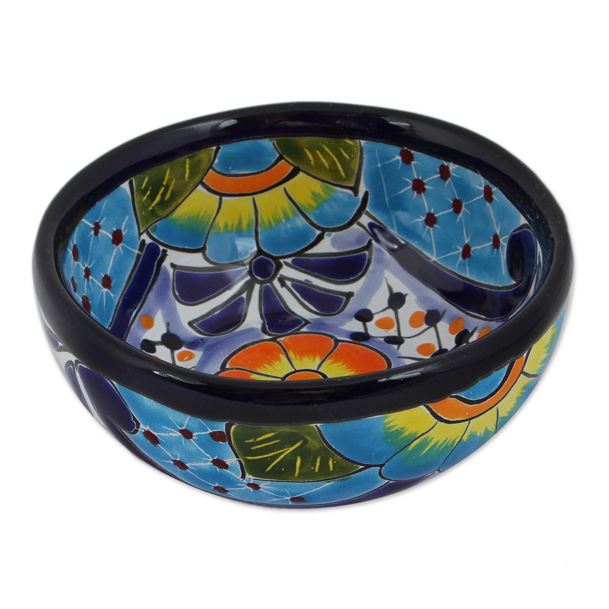 Raining Flowers Talavera Ceramic Condiment Bowls from Mexico (Pair) - Image 4