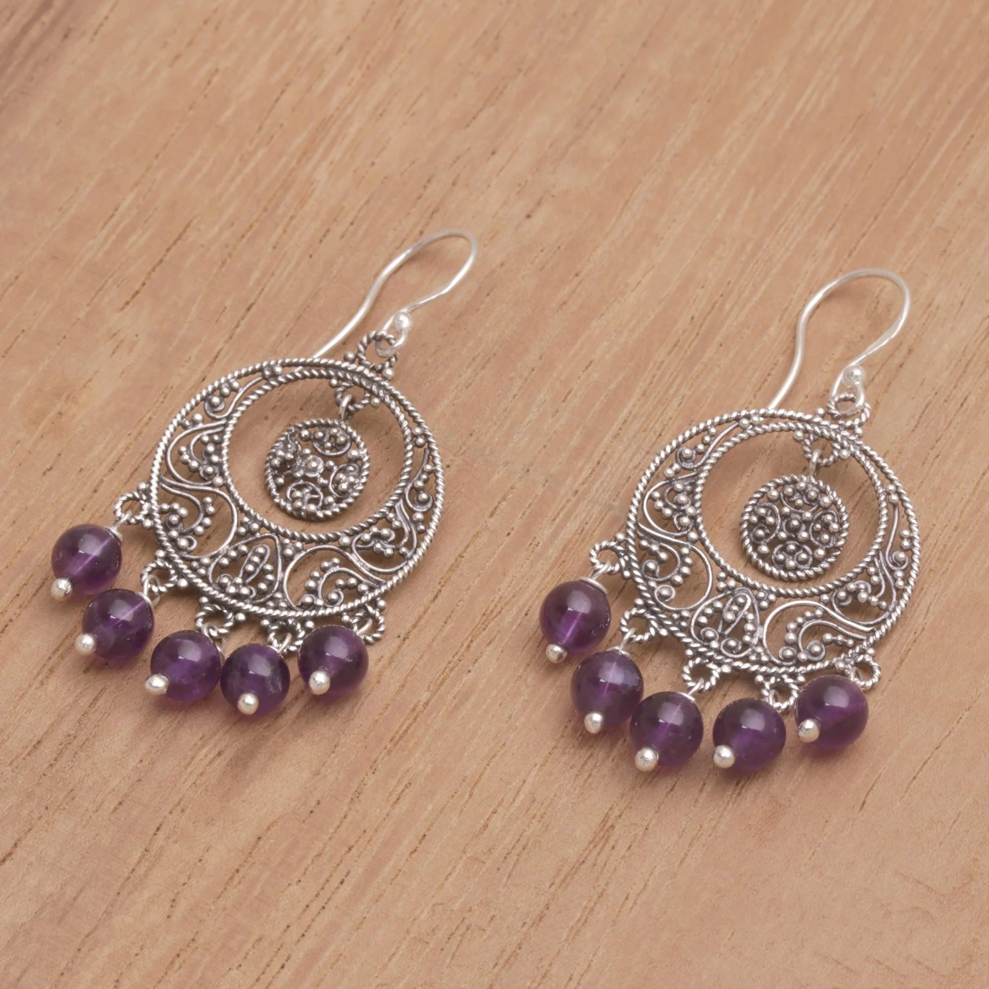Raining Victory Amethyst and Sterling Silver Chandelier Earrings from Bali - Image 5