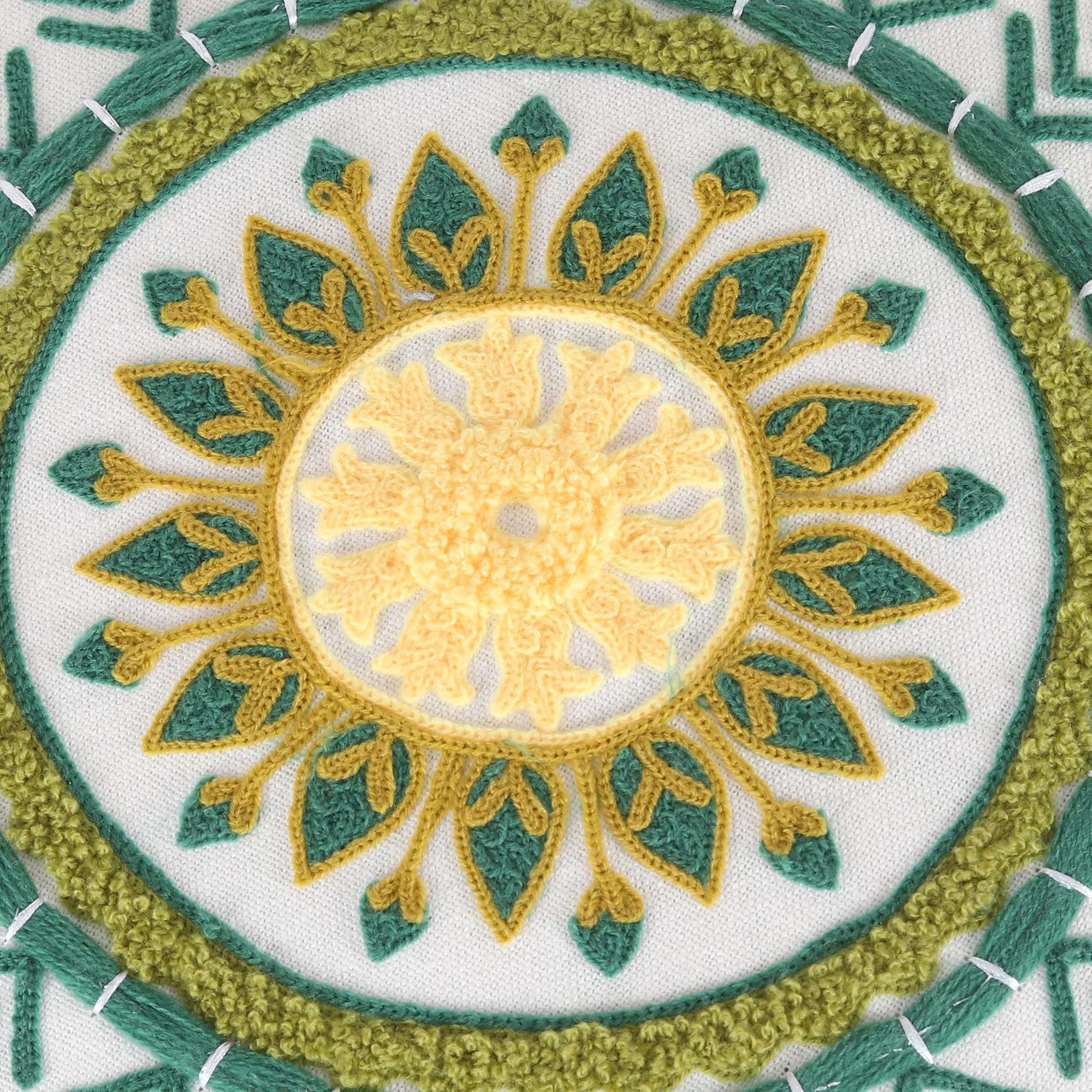 Rajasthani Mandala Floral Embroidered Cotton Stool from India - Image 3