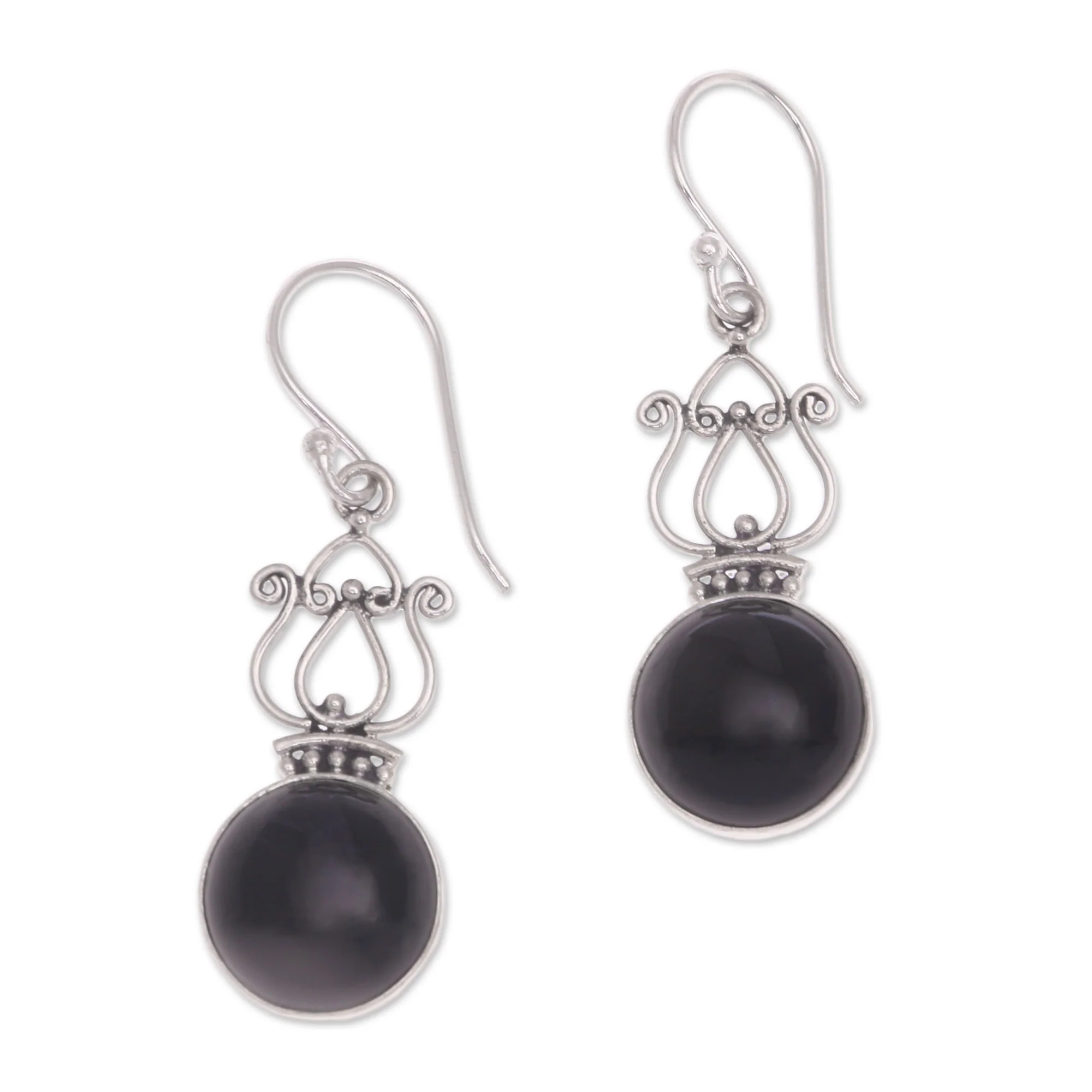Raven Queen Handcrafted Onyx and Sterling Silver Dangle Earrings - Image 2