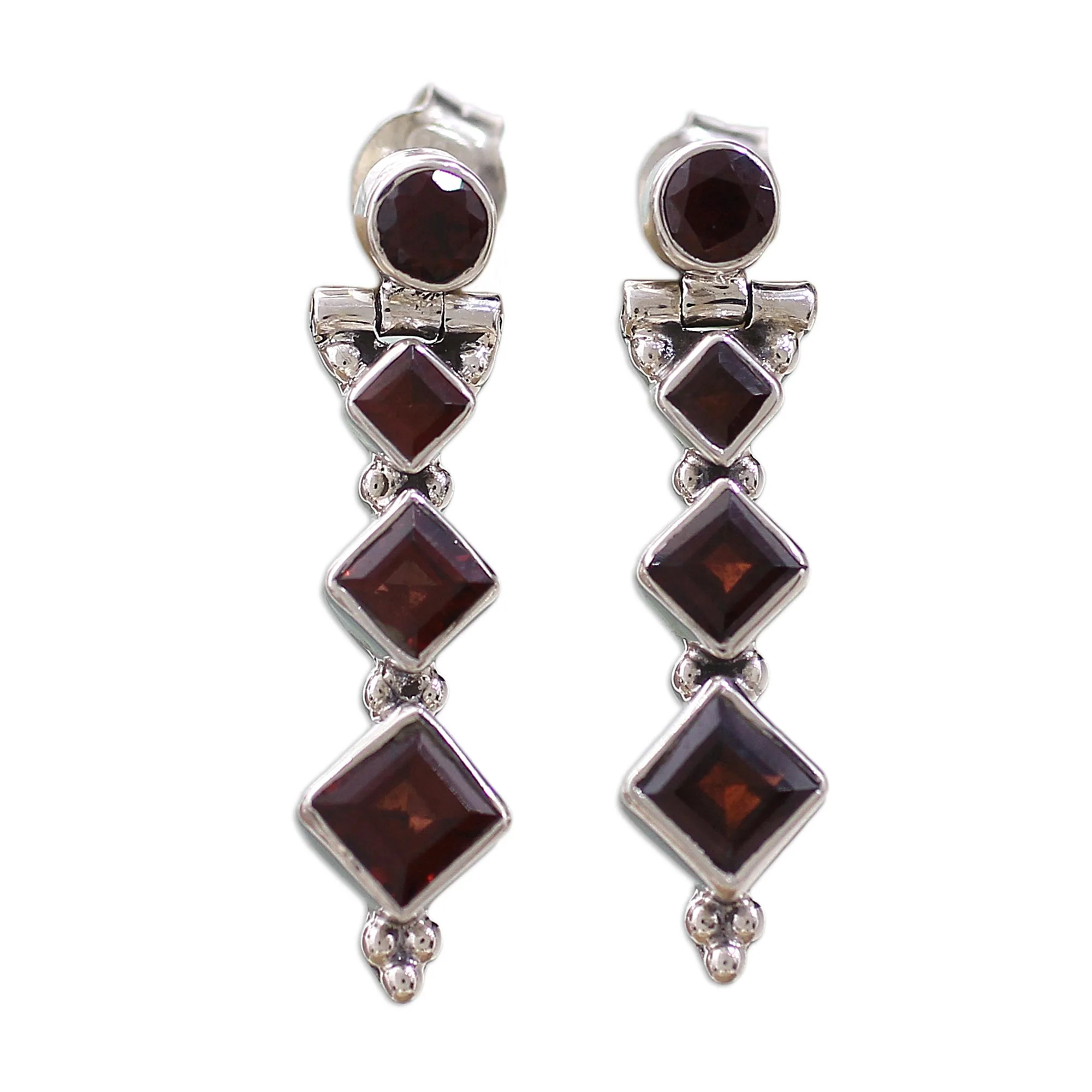 Ravishing Red Hand Made Jewelry Sterling Silver and Garnet Earrings - Image 2