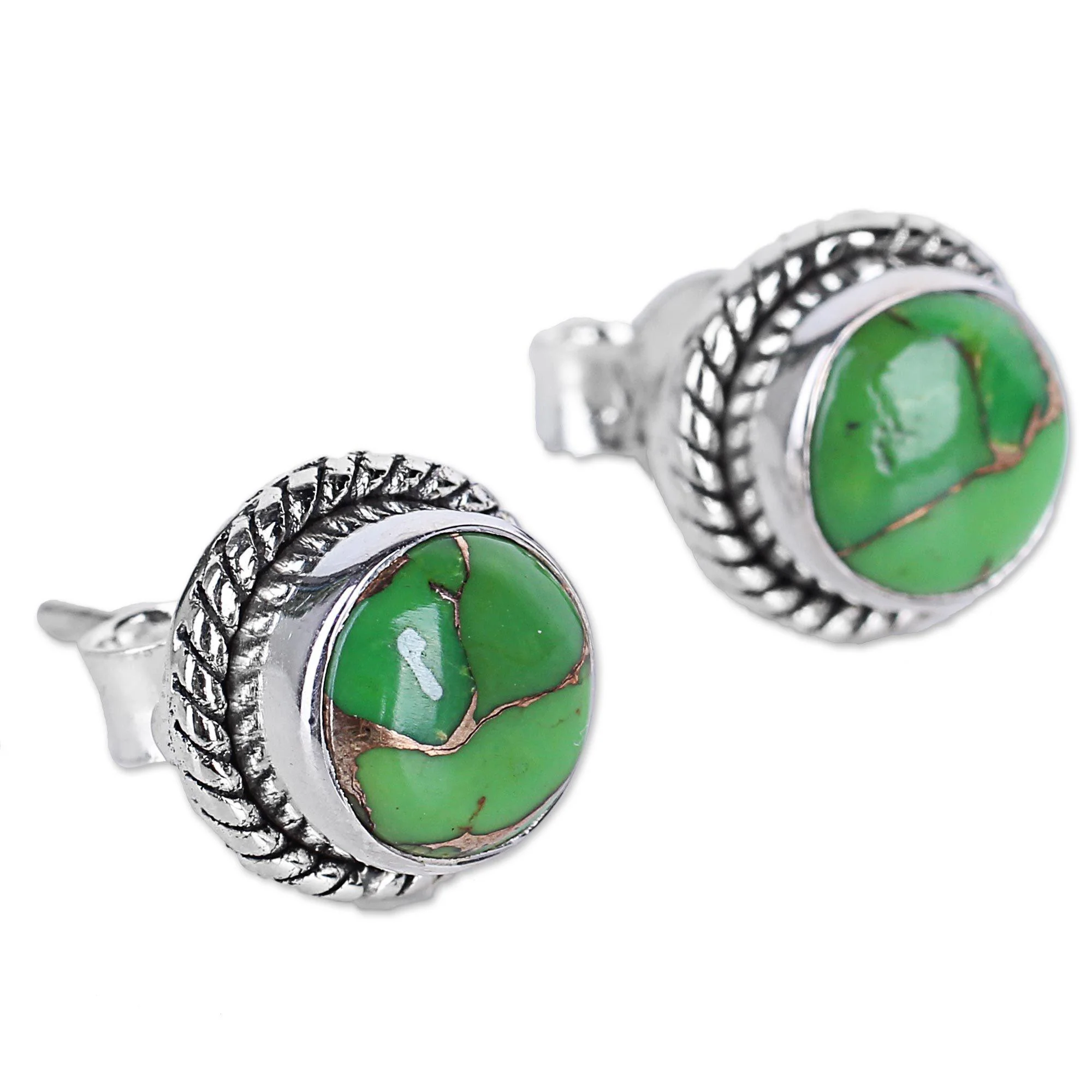 Reconstituted Turquoise & Sterling Silver Stud Earrings - Image 3