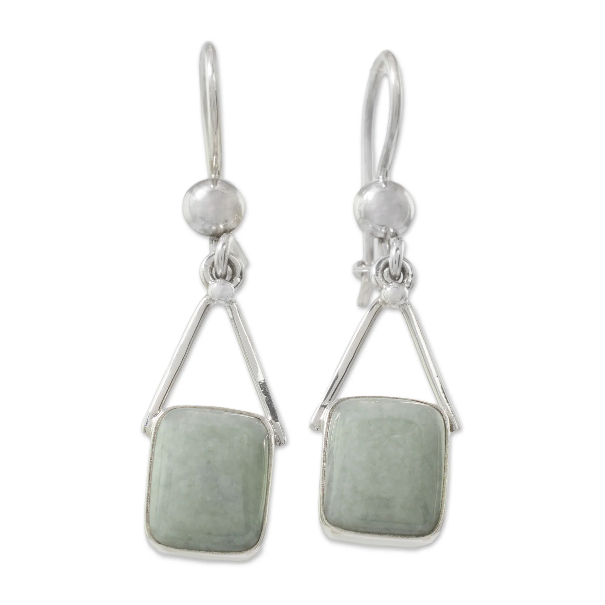 Rectangles of Peace Light Green Jade Rectangle Dangle Earrings from Guatemala - Image 2