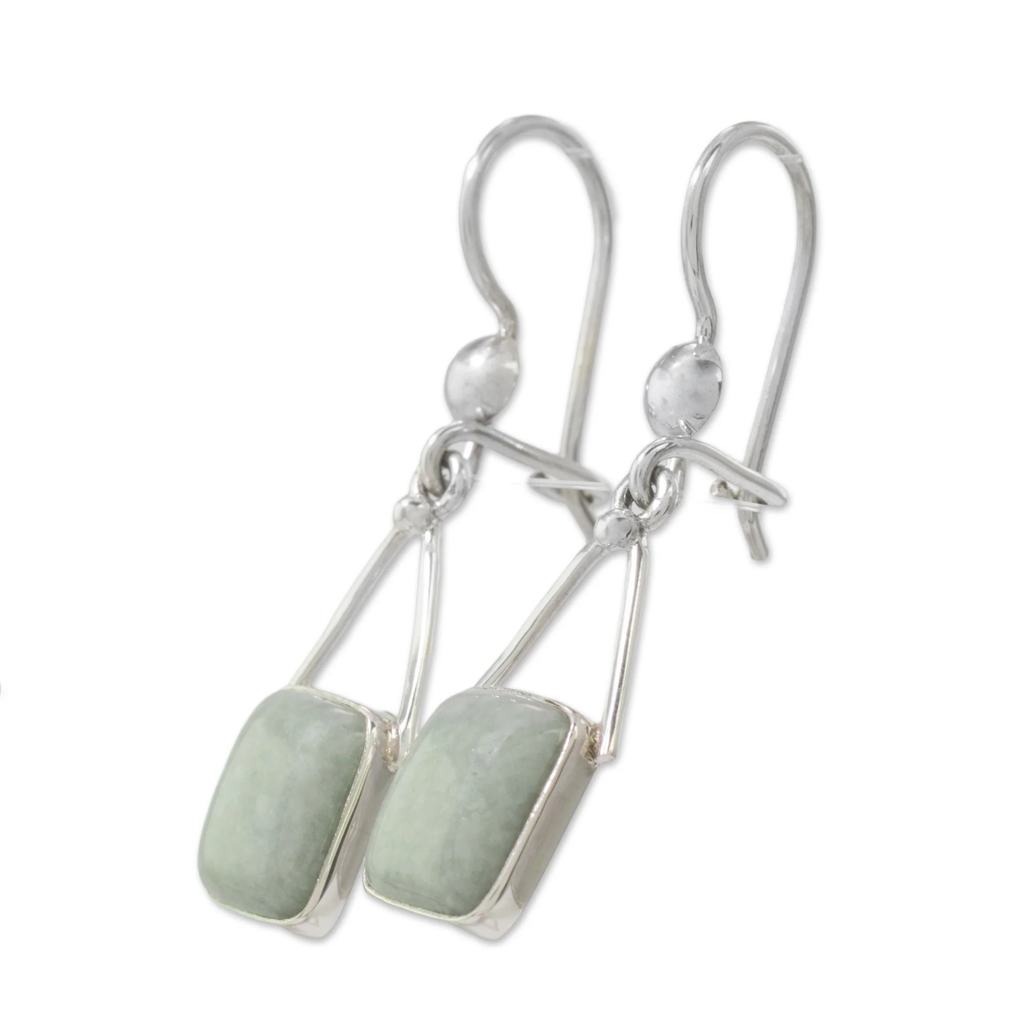 Rectangles of Peace Light Green Jade Rectangle Dangle Earrings from Guatemala - Image 4