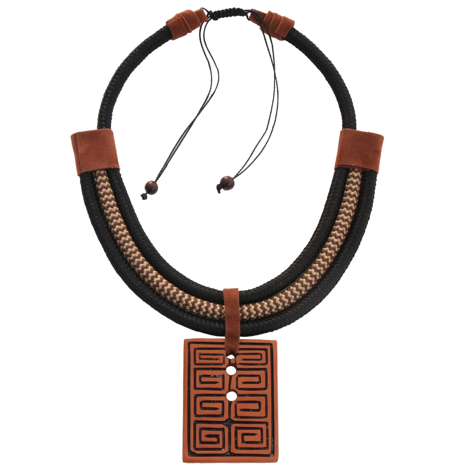 Rectangular Labyrinth Rectangular Ceramic Pendant Necklace from Brazil - Image 2