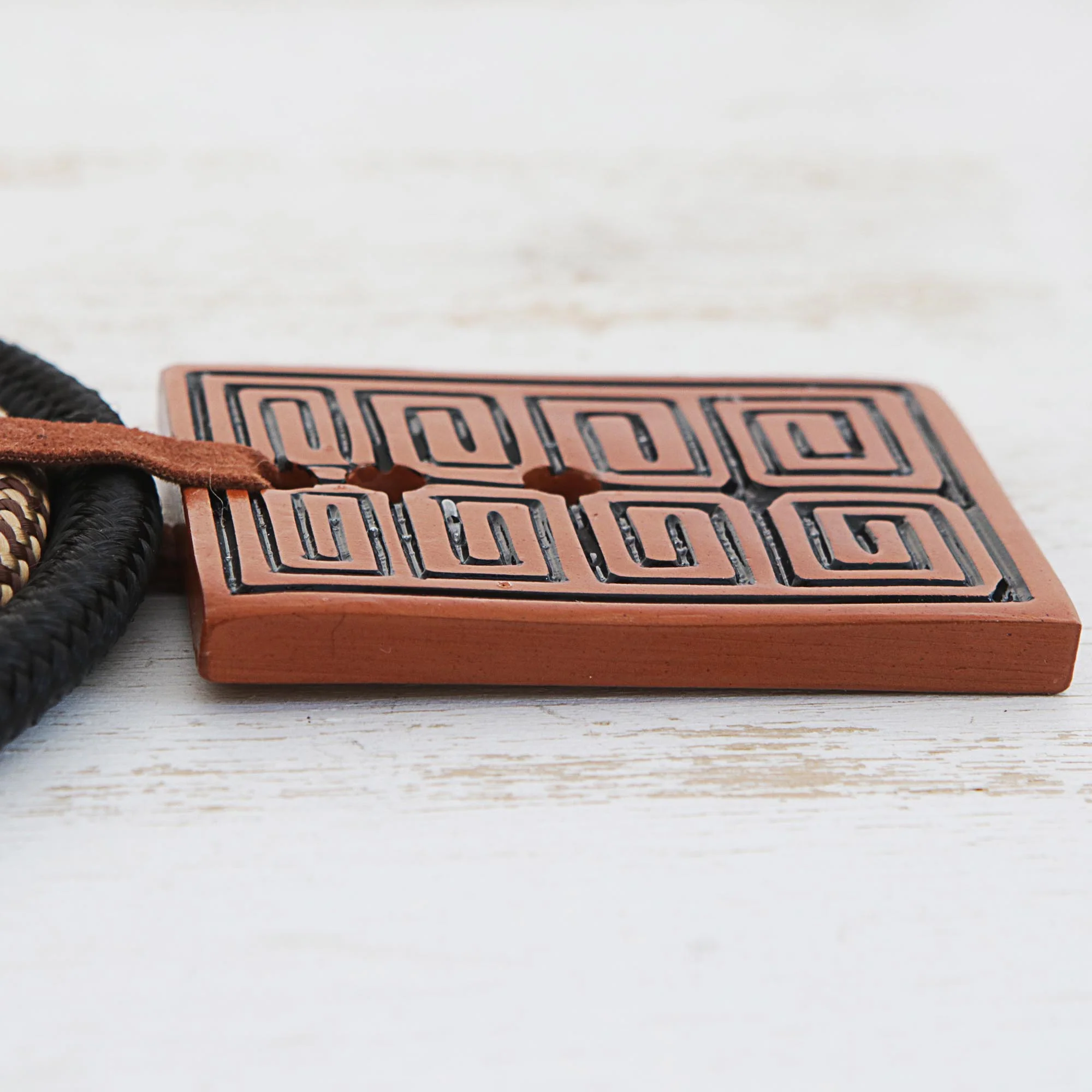Rectangular Labyrinth Rectangular Ceramic Pendant Necklace from Brazil - Image 3