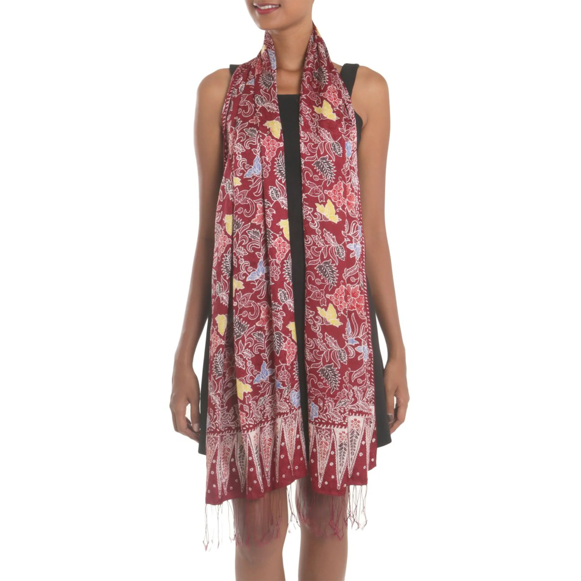 Maroon Garden Red Batik Silk Shawl - Image 3