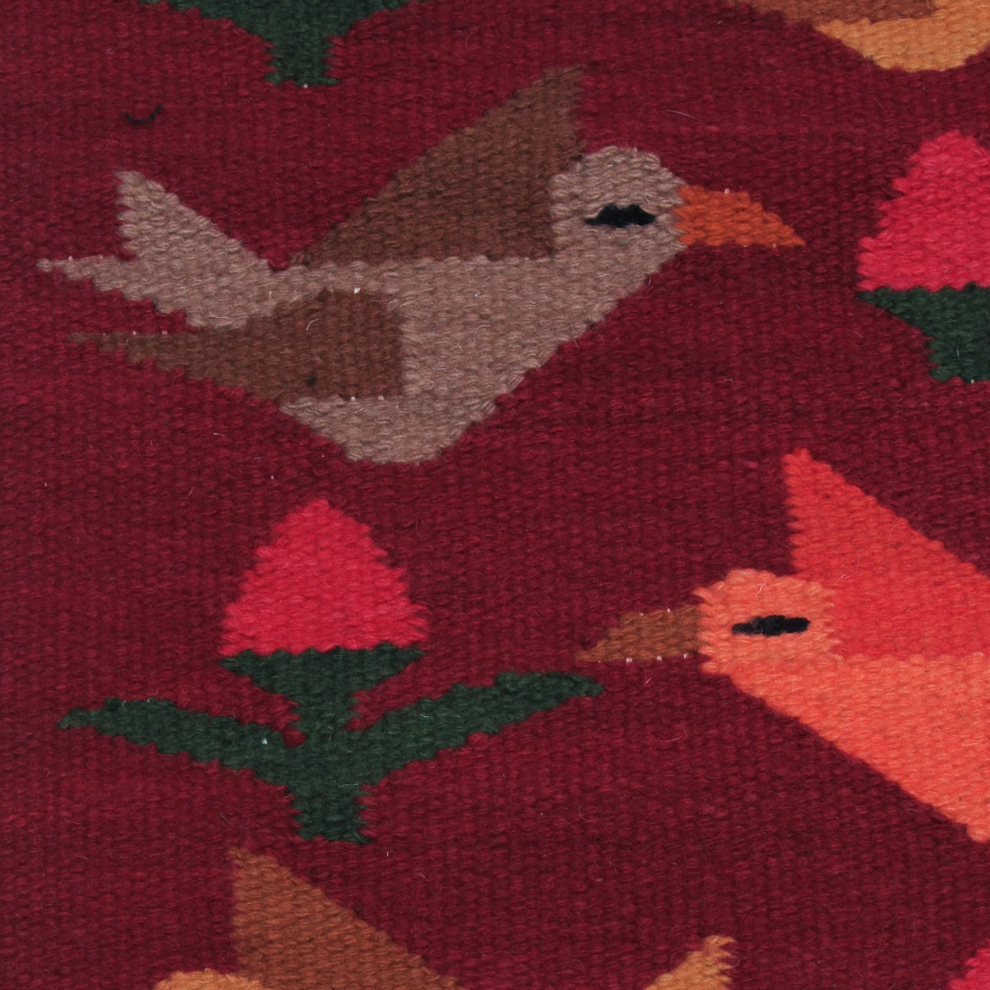 Red Birds on the Wing Peruvian Handwoven Red Wool Rug with Birds (2x5) - Image 3
