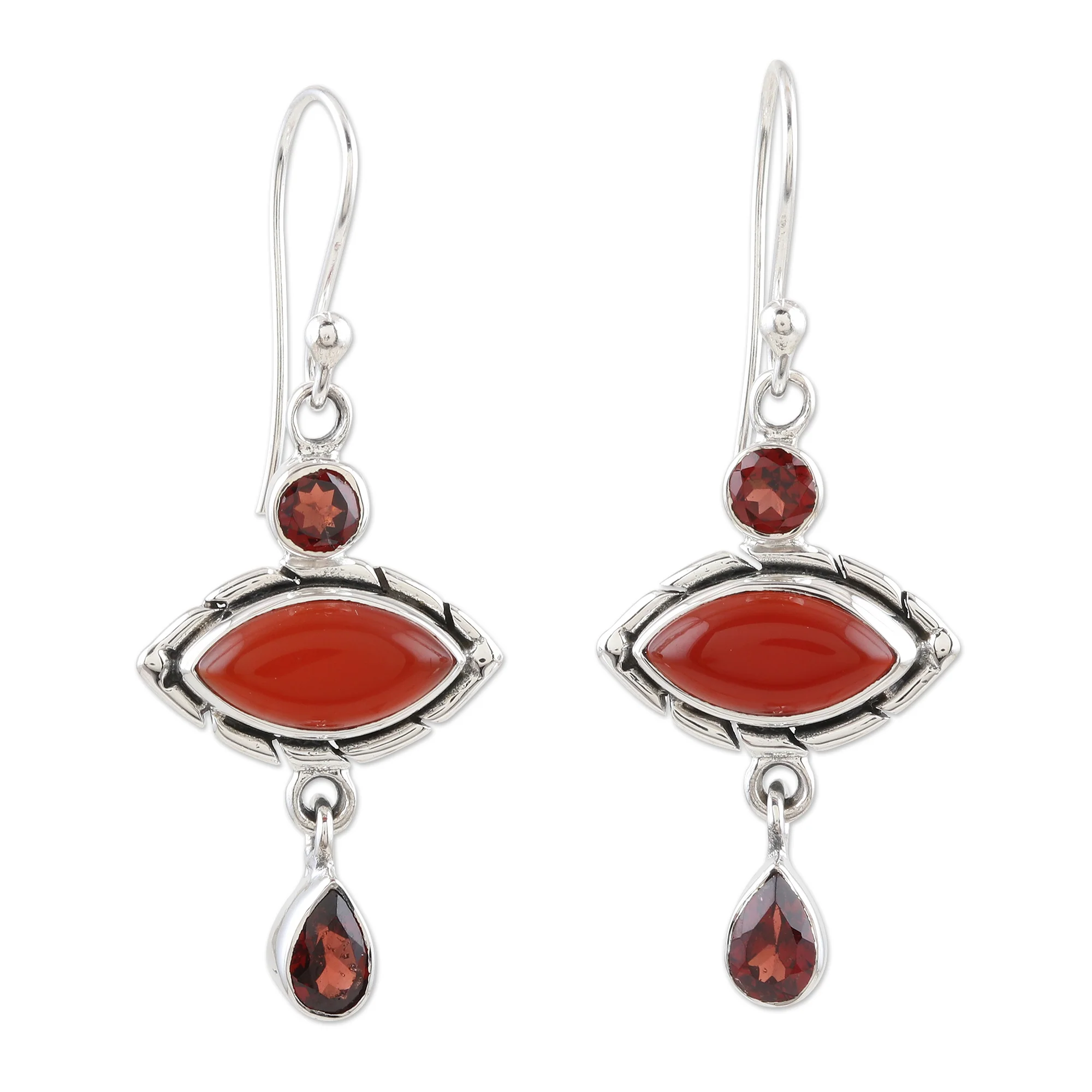 Red Fusion Garnet and Carnelian Sterling Silver Dangle Earrings - Image 2
