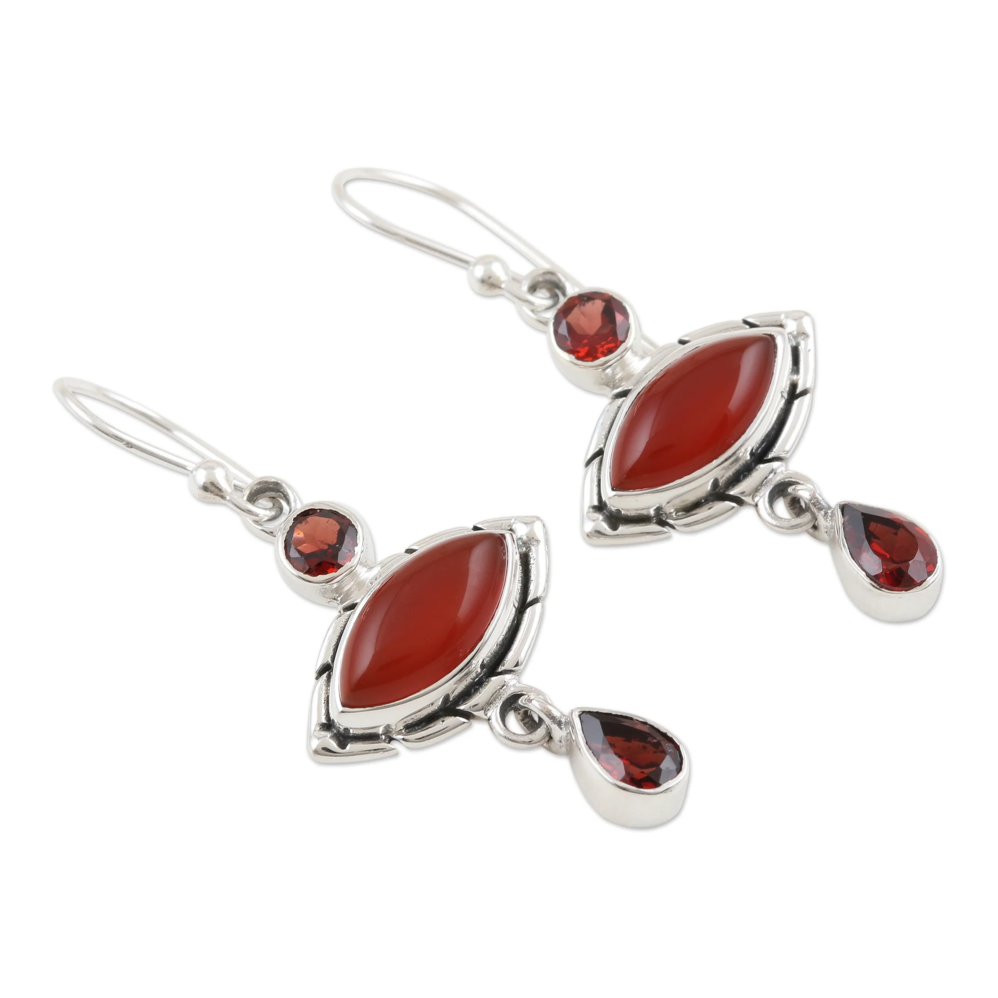 Red Fusion Garnet and Carnelian Sterling Silver Dangle Earrings - Image 4