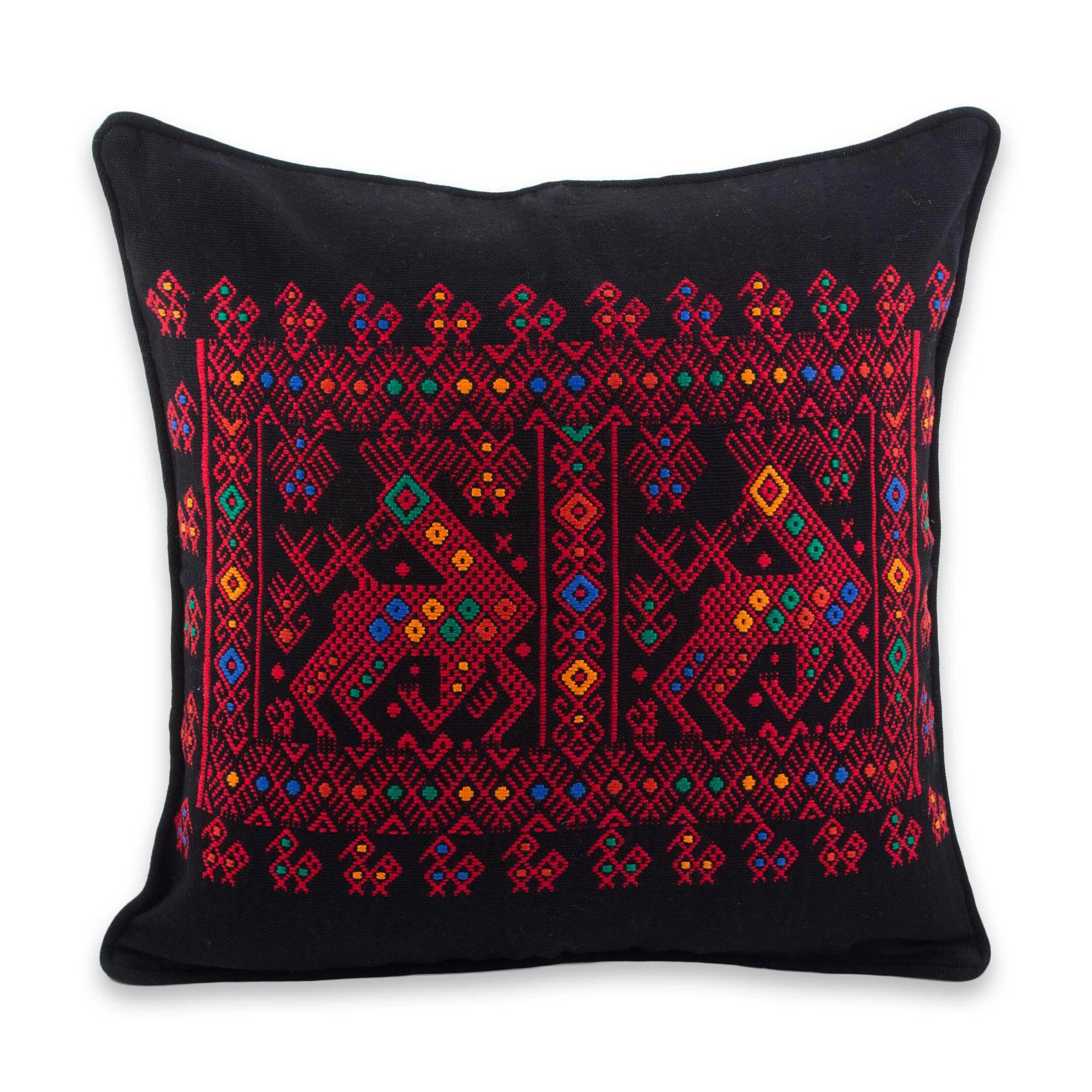 Red Maya Deer Red Deer Theme Maya Backstrap Black Cotton Cushion Cover - Image 2