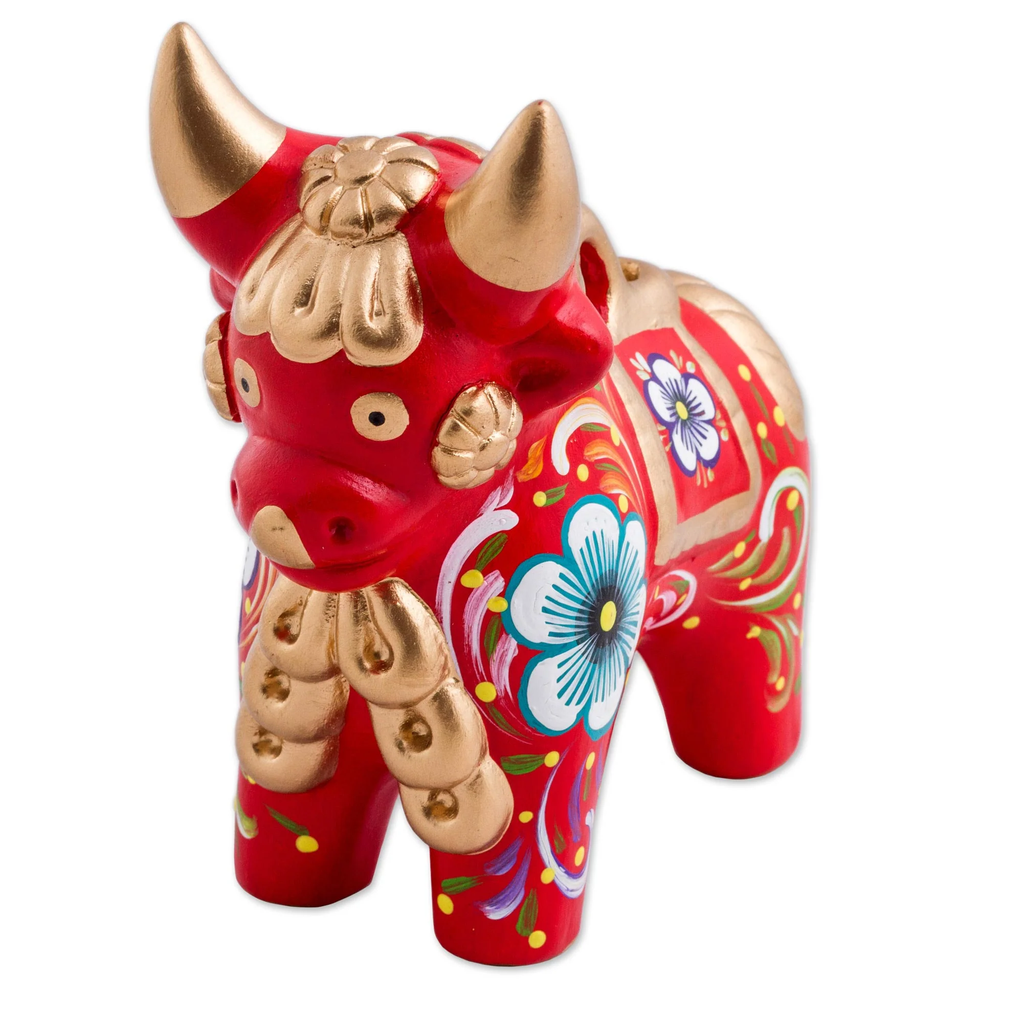 Red Pucara Bull Red Painted Ceramic Bull Folk Art Sculpture - Image 2