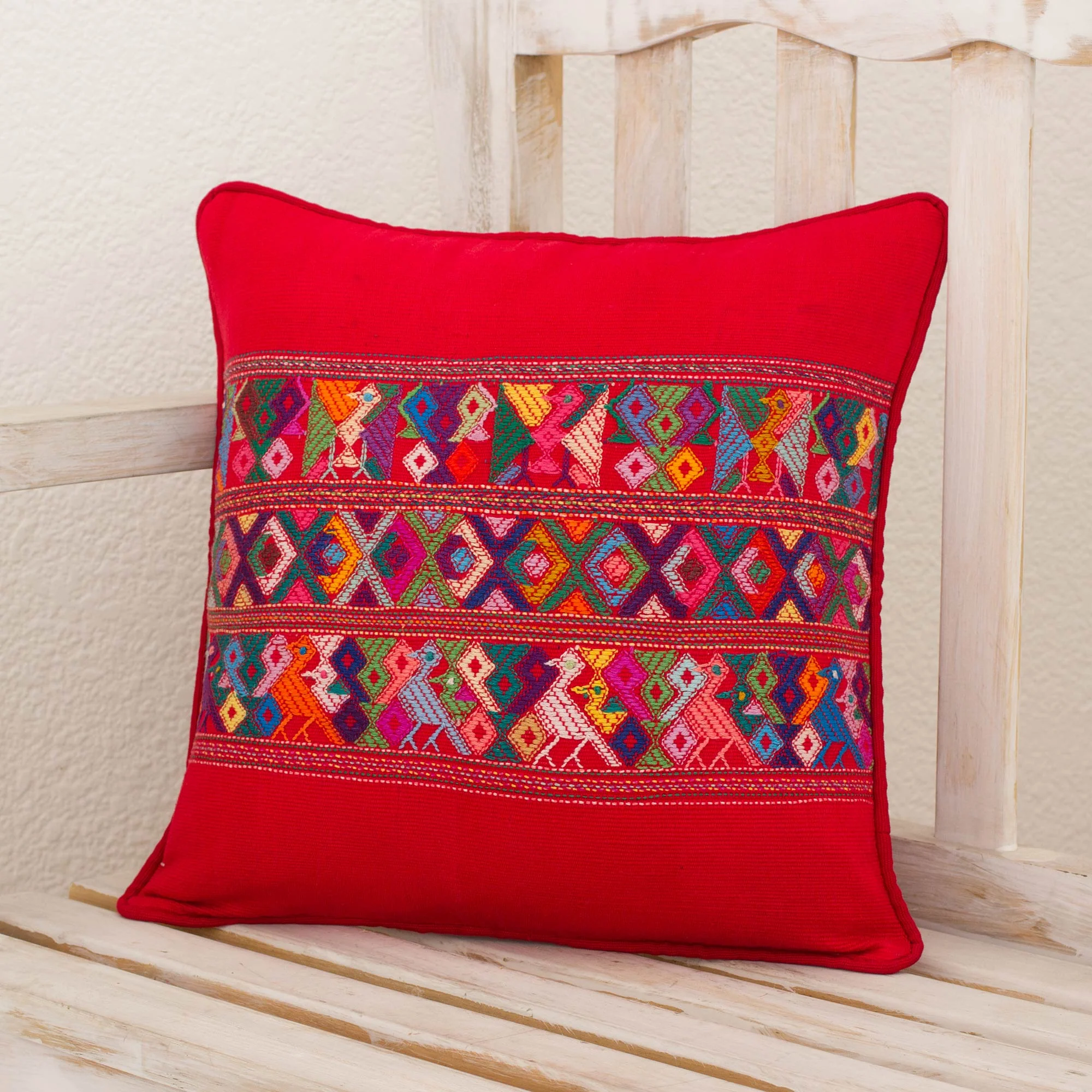 Red Quiche Birds Cotton Cushion Cover