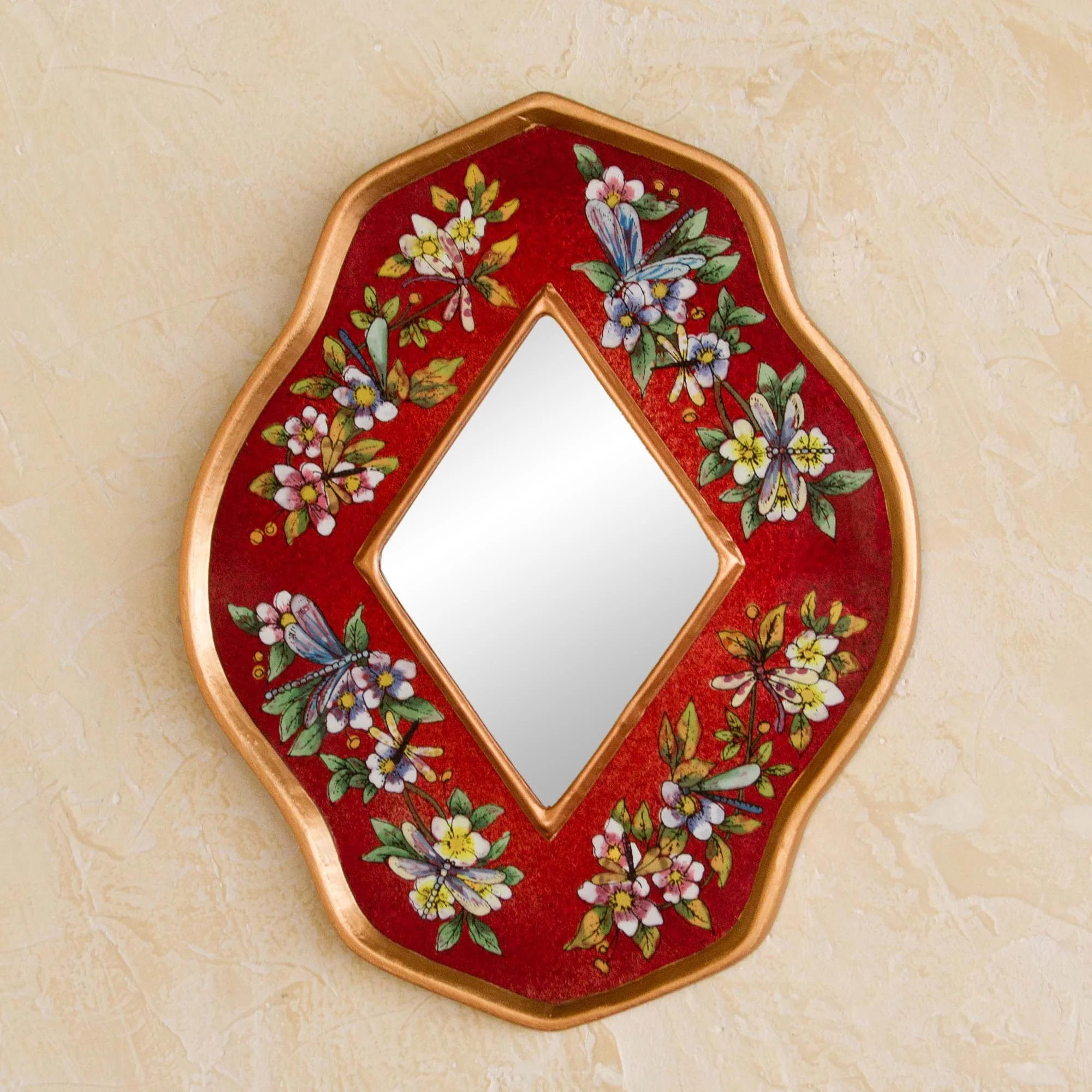 Red Summer Garden Handcrafted Reverse Painted Glass Mirror