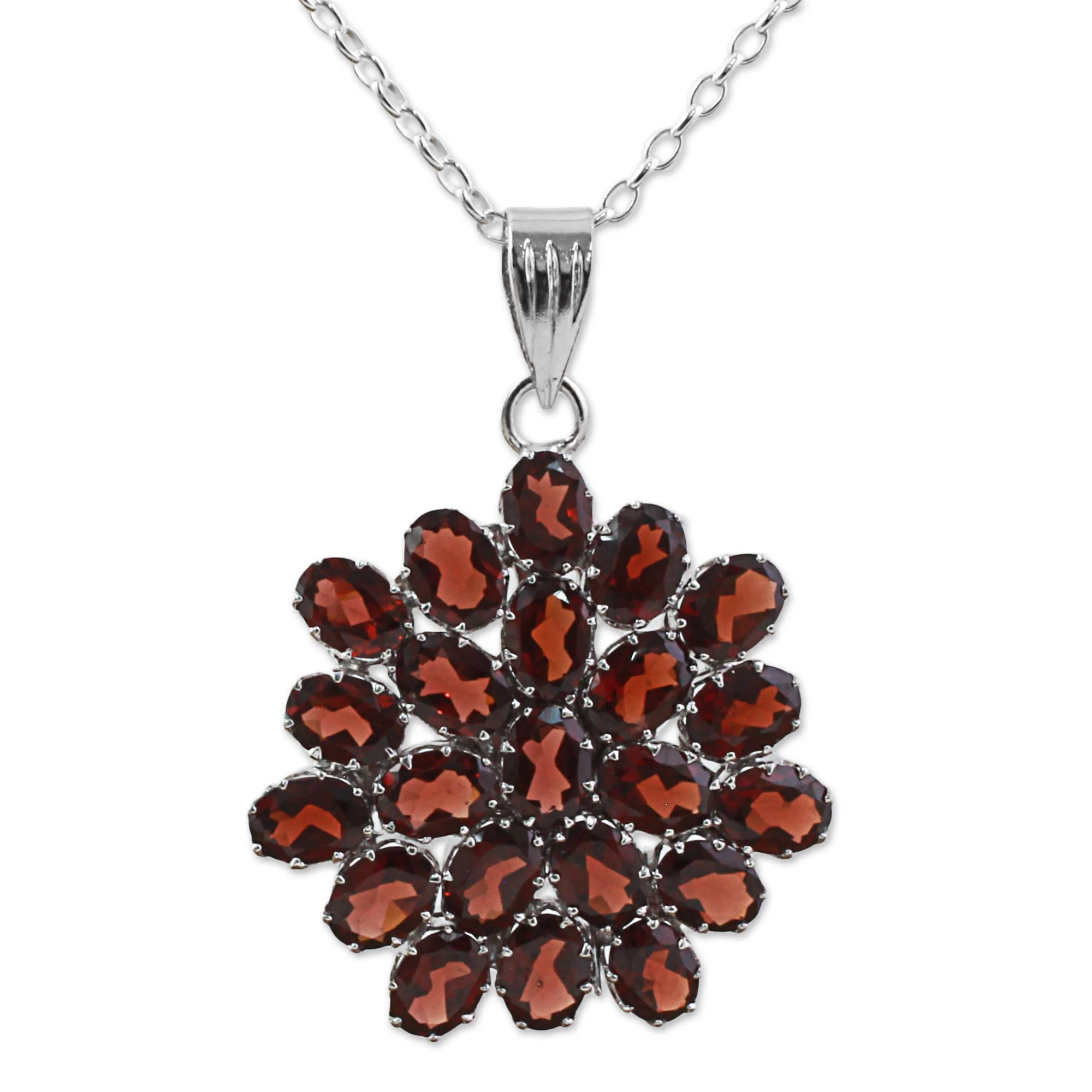 Red Sunflower Garnet & Silver Pendant Necklace - Image 2