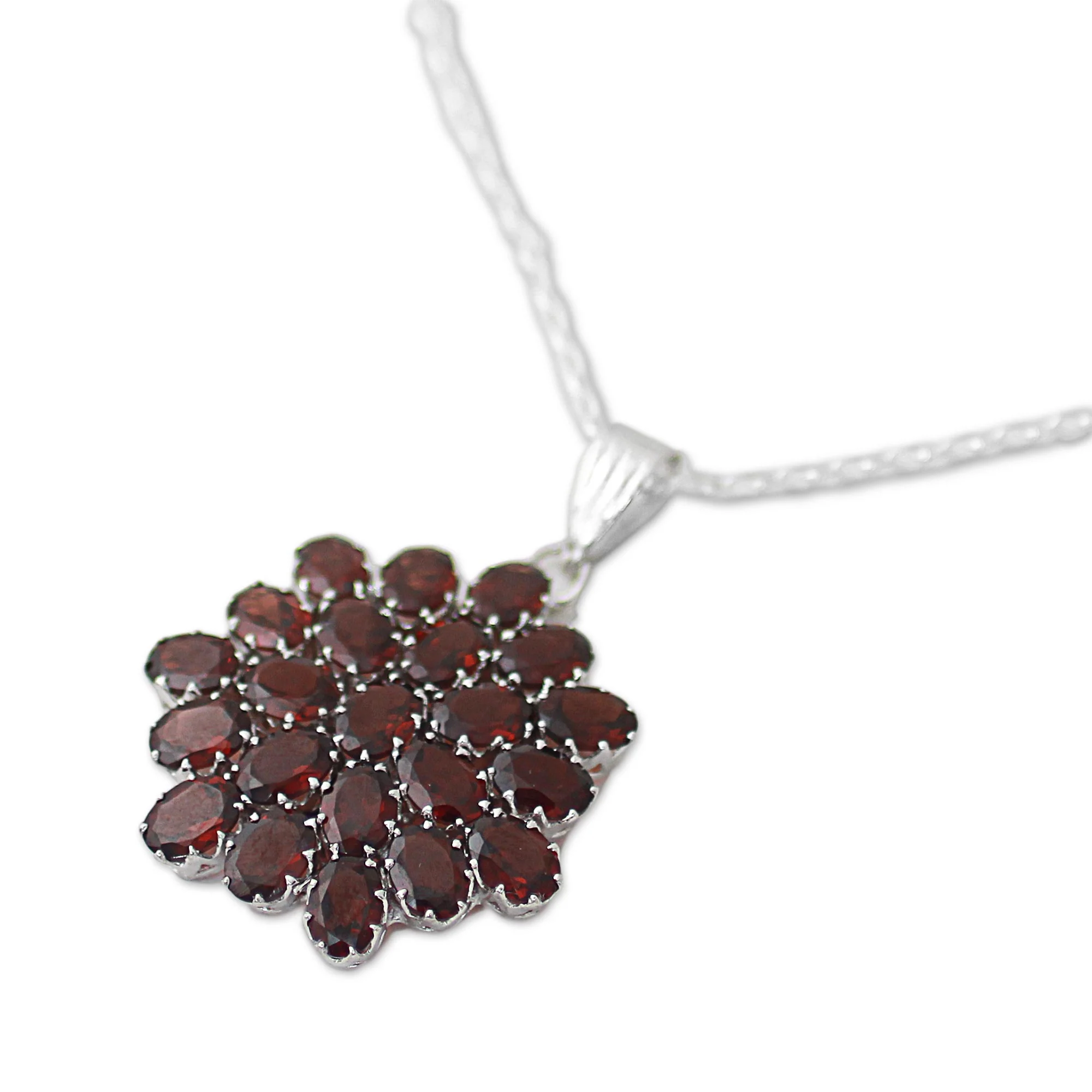 Red Sunflower Garnet & Silver Pendant Necklace - Image 4