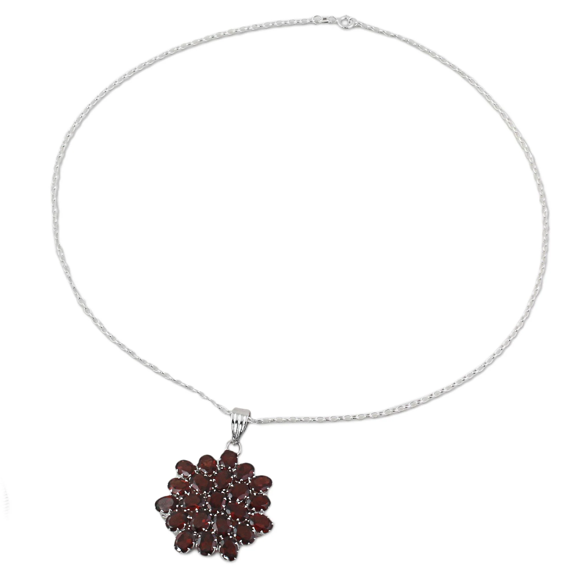 Red Sunflower Garnet & Silver Pendant Necklace - Image 5