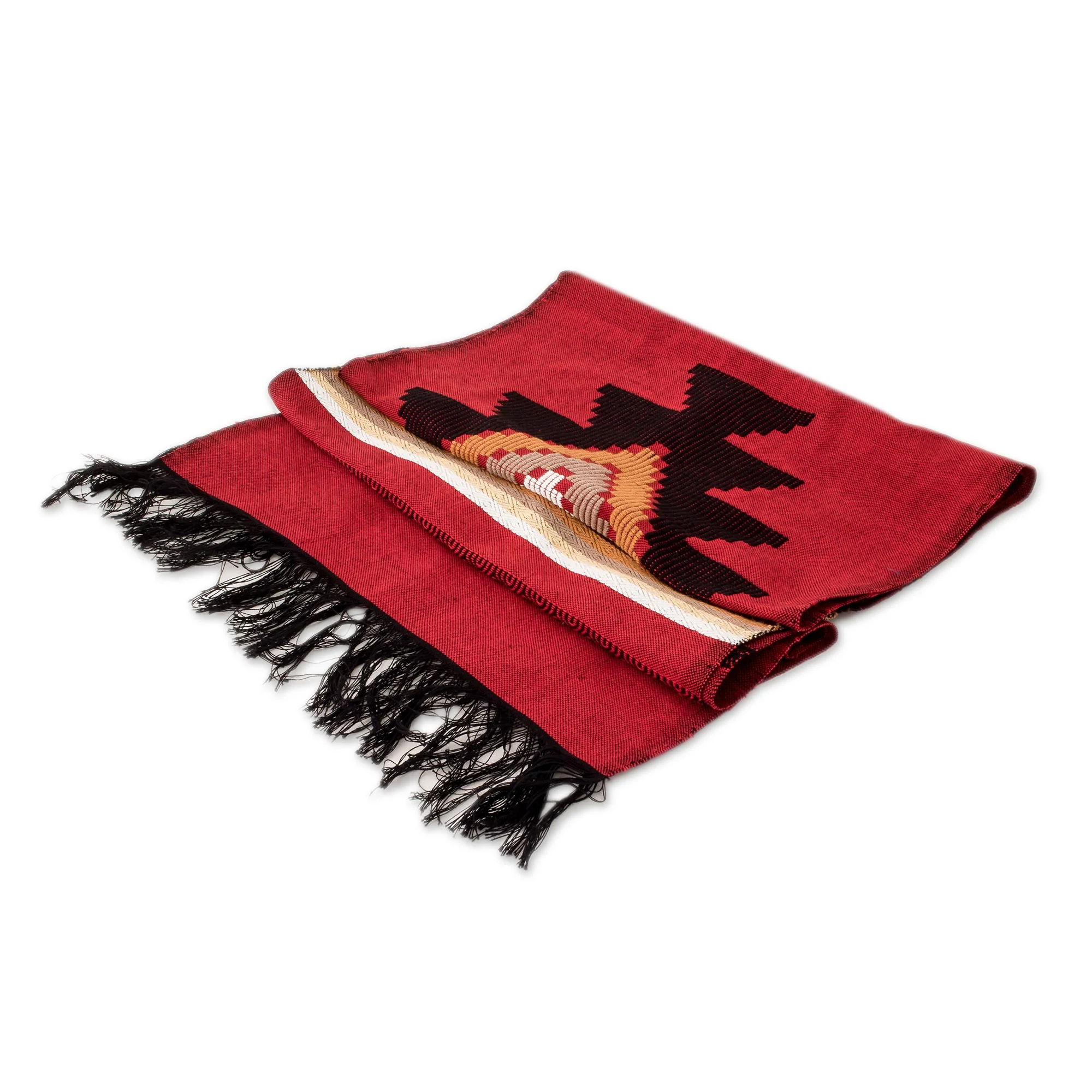 Red Totonicapan Sun Hand Woven Cotton Table Runner - Image 4