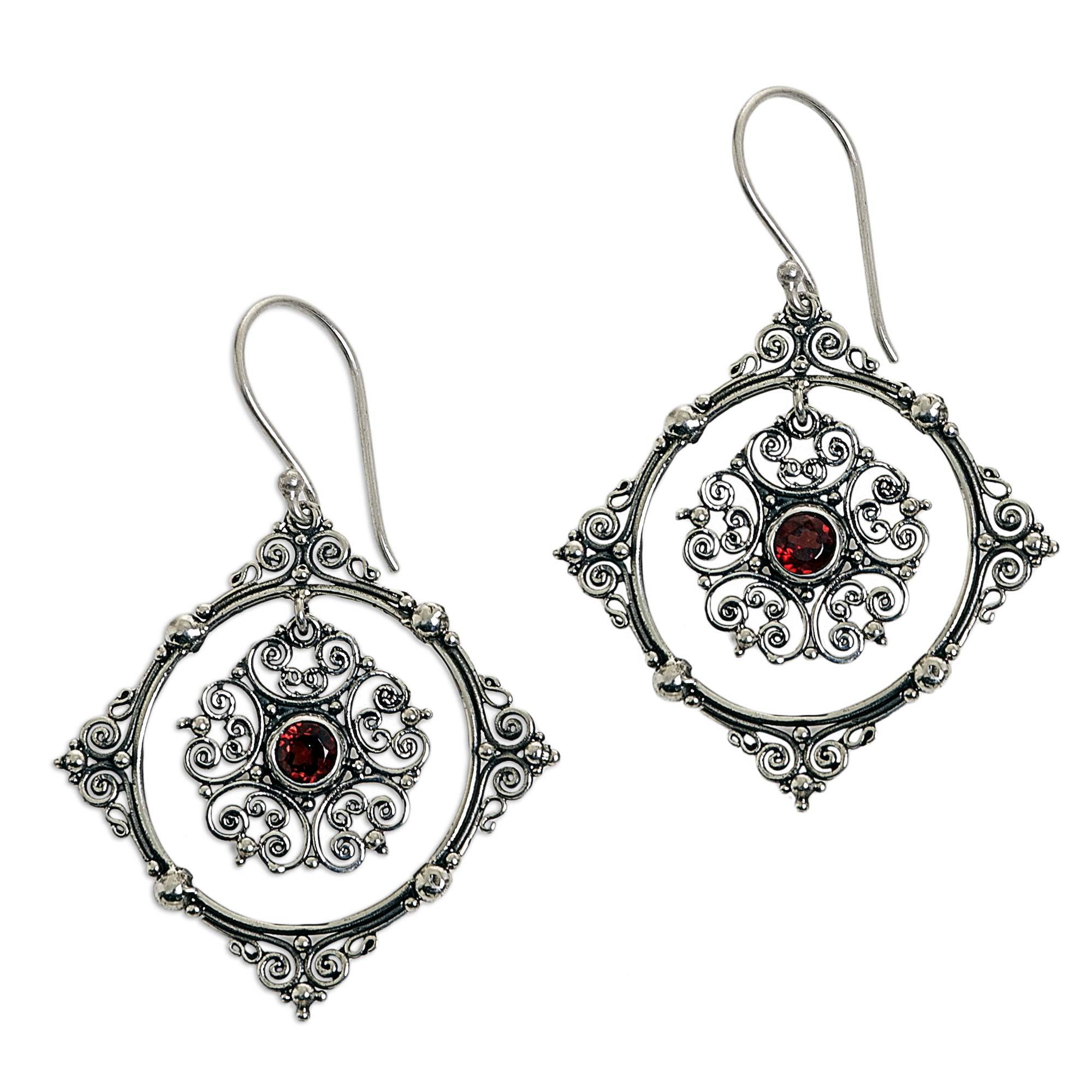 Red Vibrations Garnet & Sterling Silver Dangle Earrings - Image 2