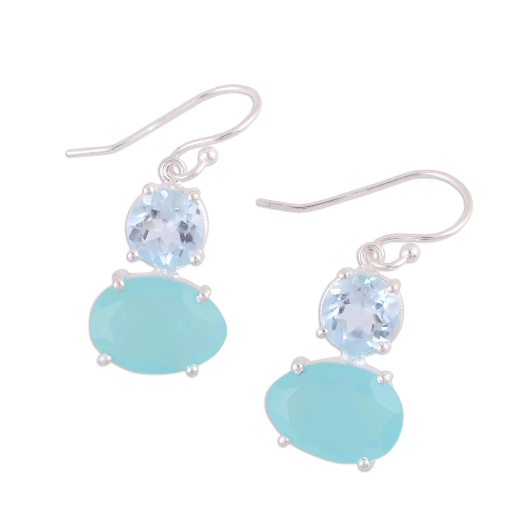 Regal Air Blue Topaz and Chalcedony Prong Set Dangle Earrings - Image 4