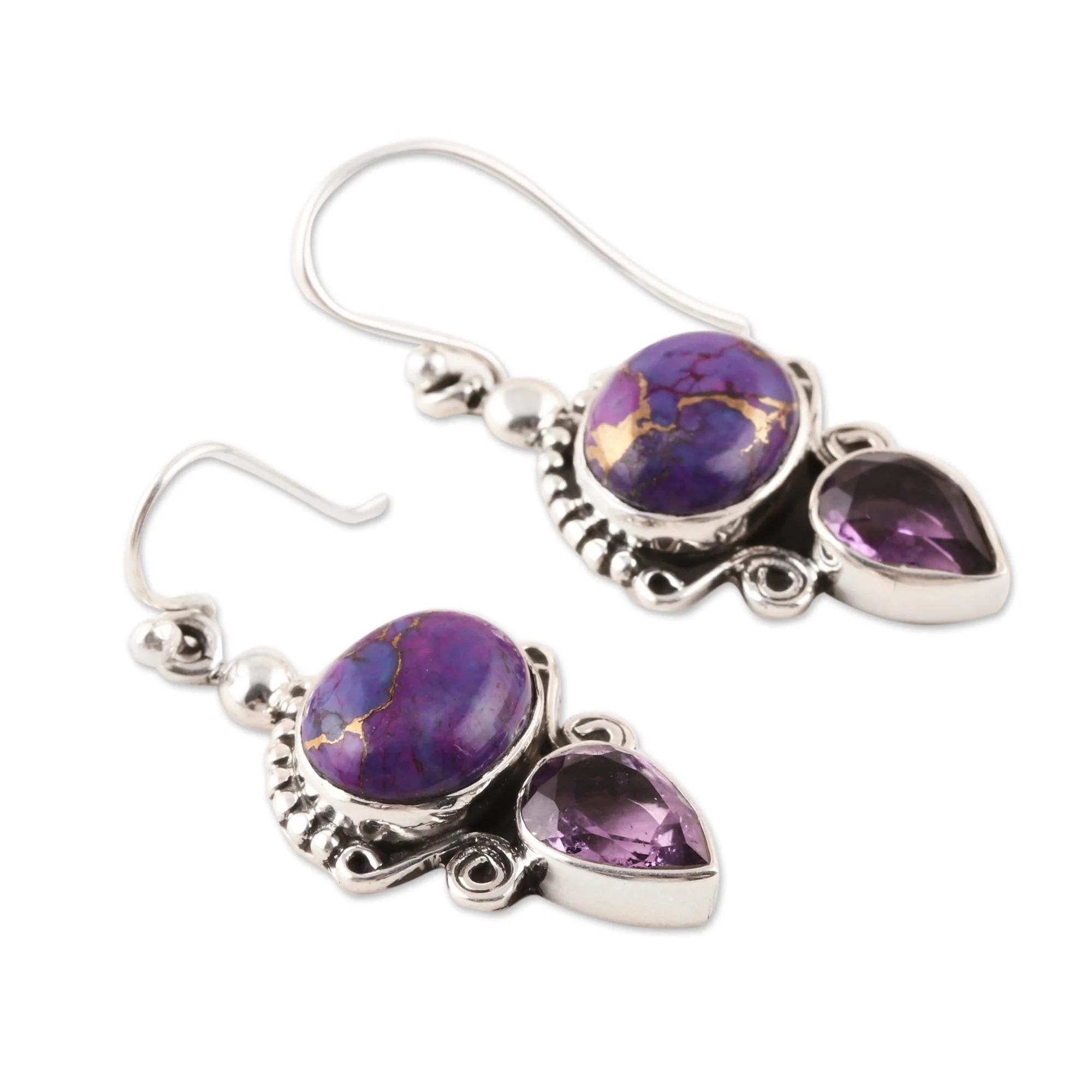 Regal Allure Regal Sterling Silver and Amethyst Earrings from India - Image 4