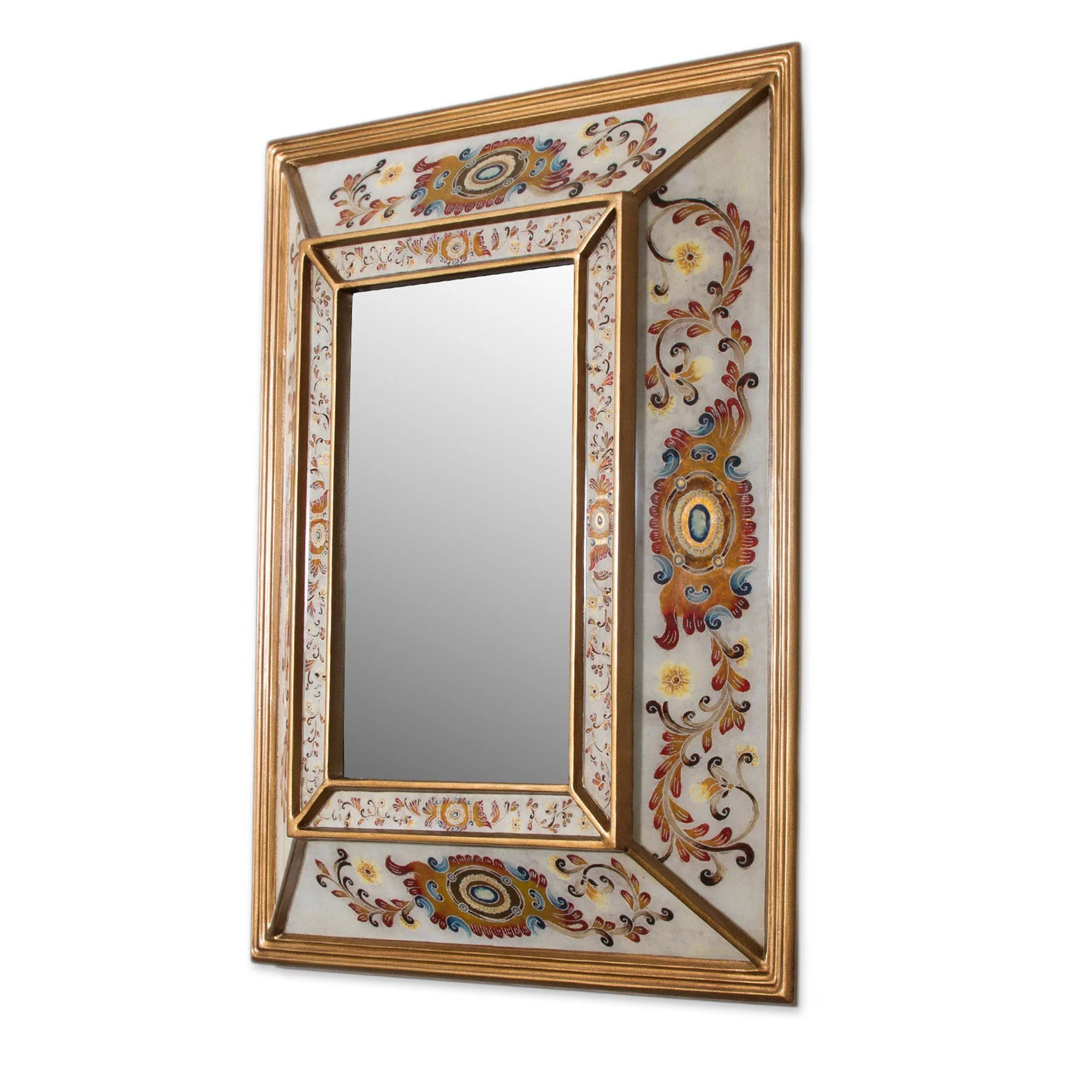 Regal Majesty Floral Reverse-Painted Glass Wall Mirror from Peru - Image 3