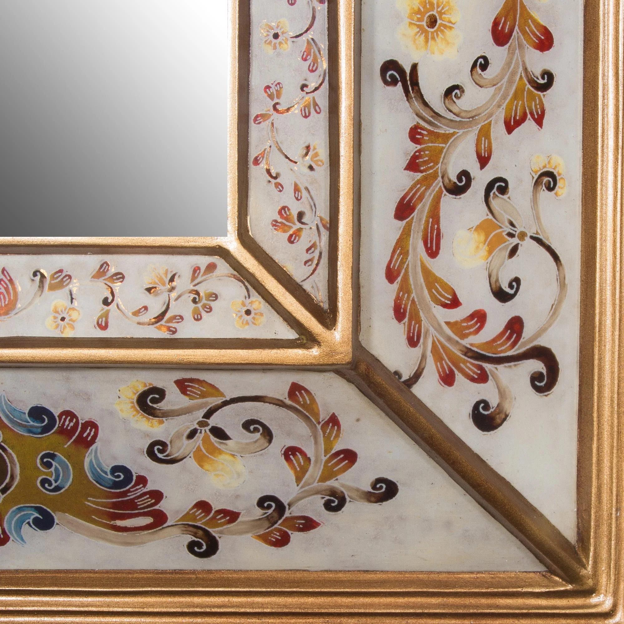 Regal Majesty Floral Reverse-Painted Glass Wall Mirror from Peru - Image 4