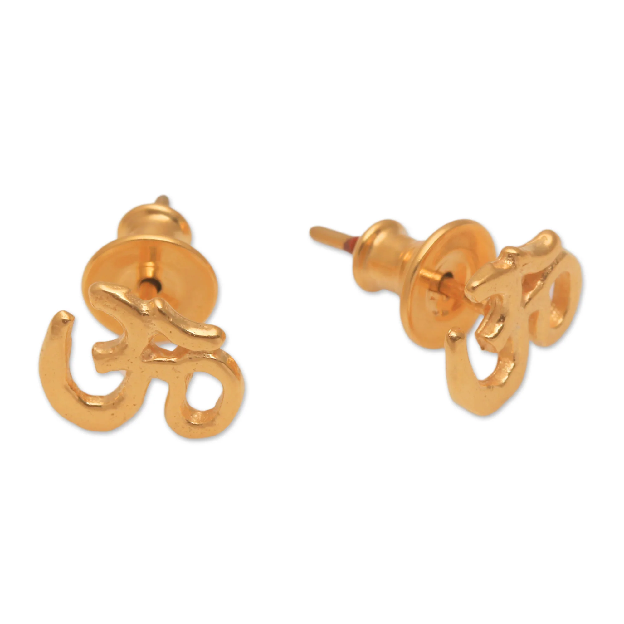 Regal Omkara Gold Plated Sterling Silver Om Stud Earrings from Bali - Image 4