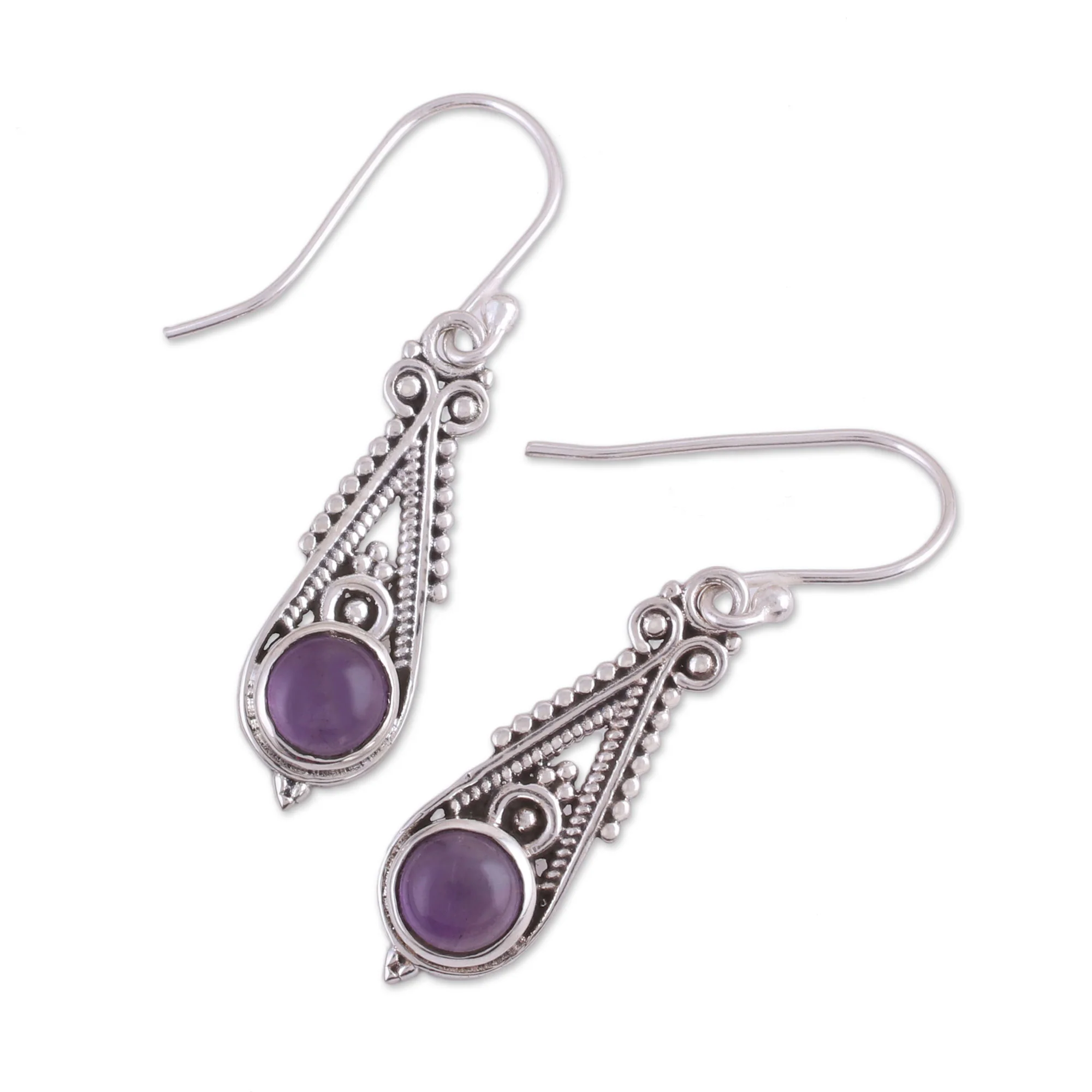 Regal Peaks Pointed Amethyst Dangle Earrings from India - Image 4