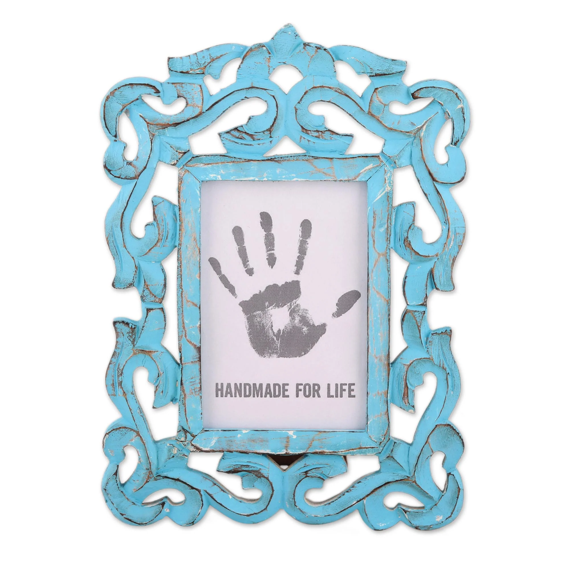 Regal Portrait Hand Carved Aqua Green Mango Wood Photo Frame (4x6) - Image 2