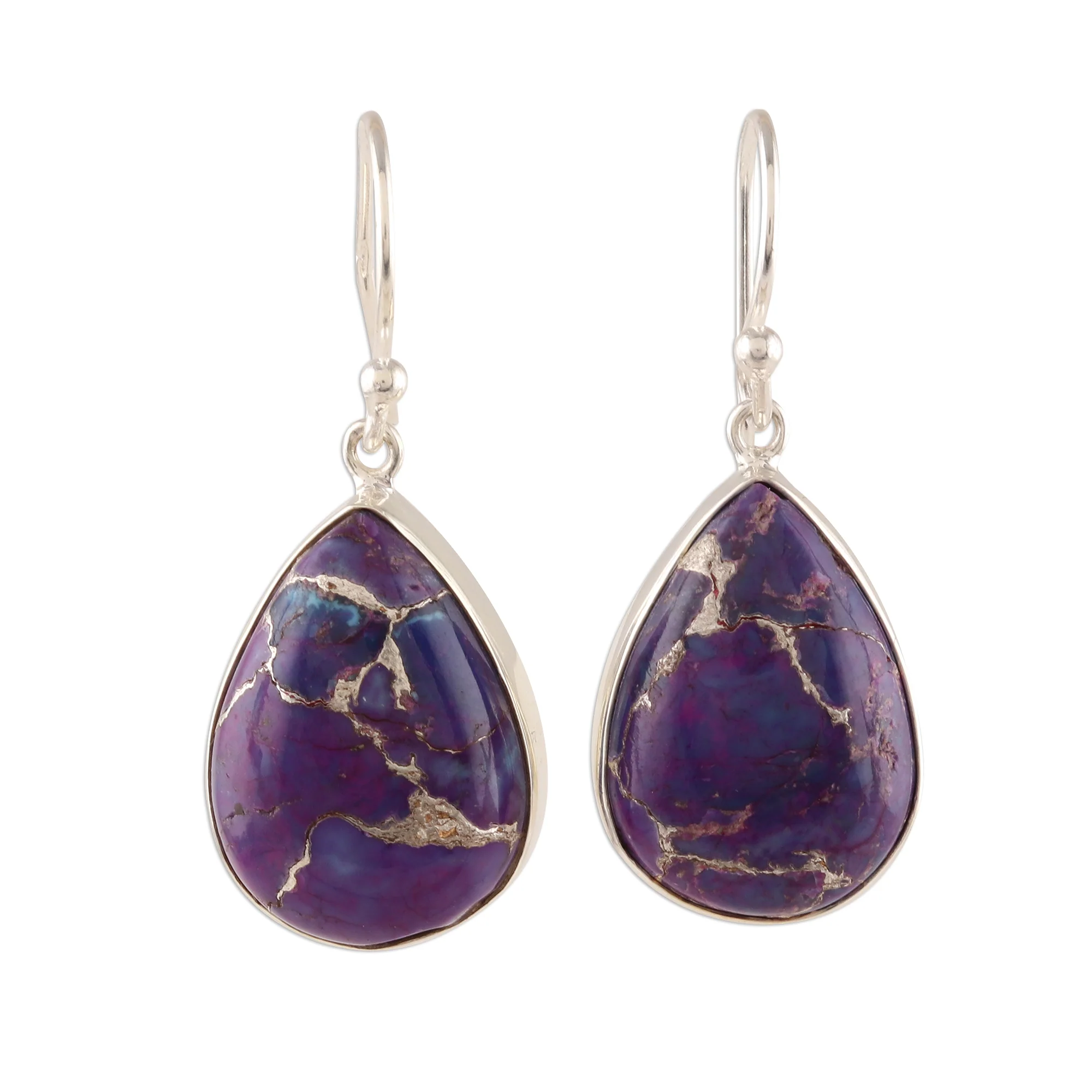 Regal Veins Purple Composite Turquoise Dangle Earrings from India - Image 2