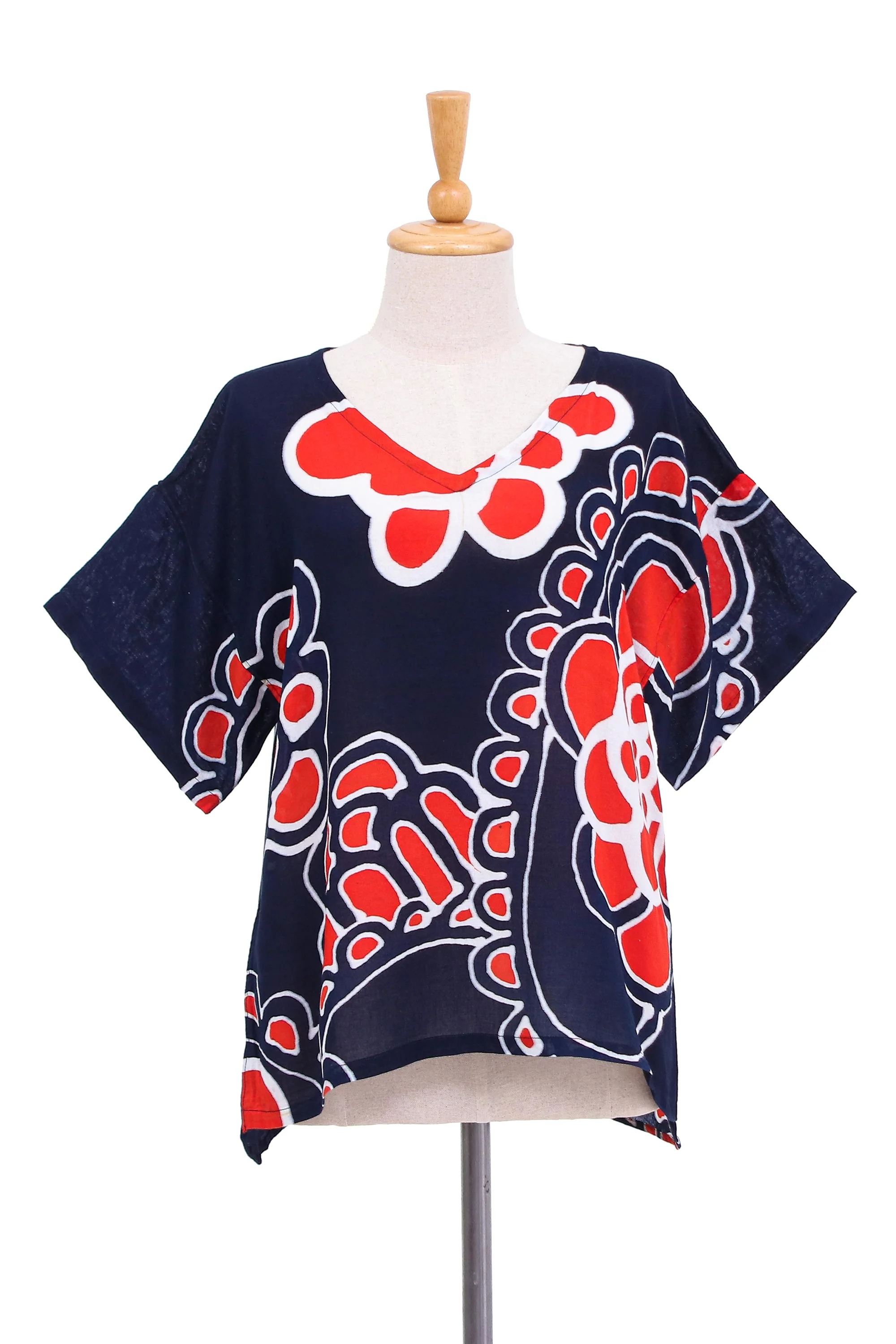 Relaxed Mood Cotton Batik Floral-Motif Blouse - Image 2