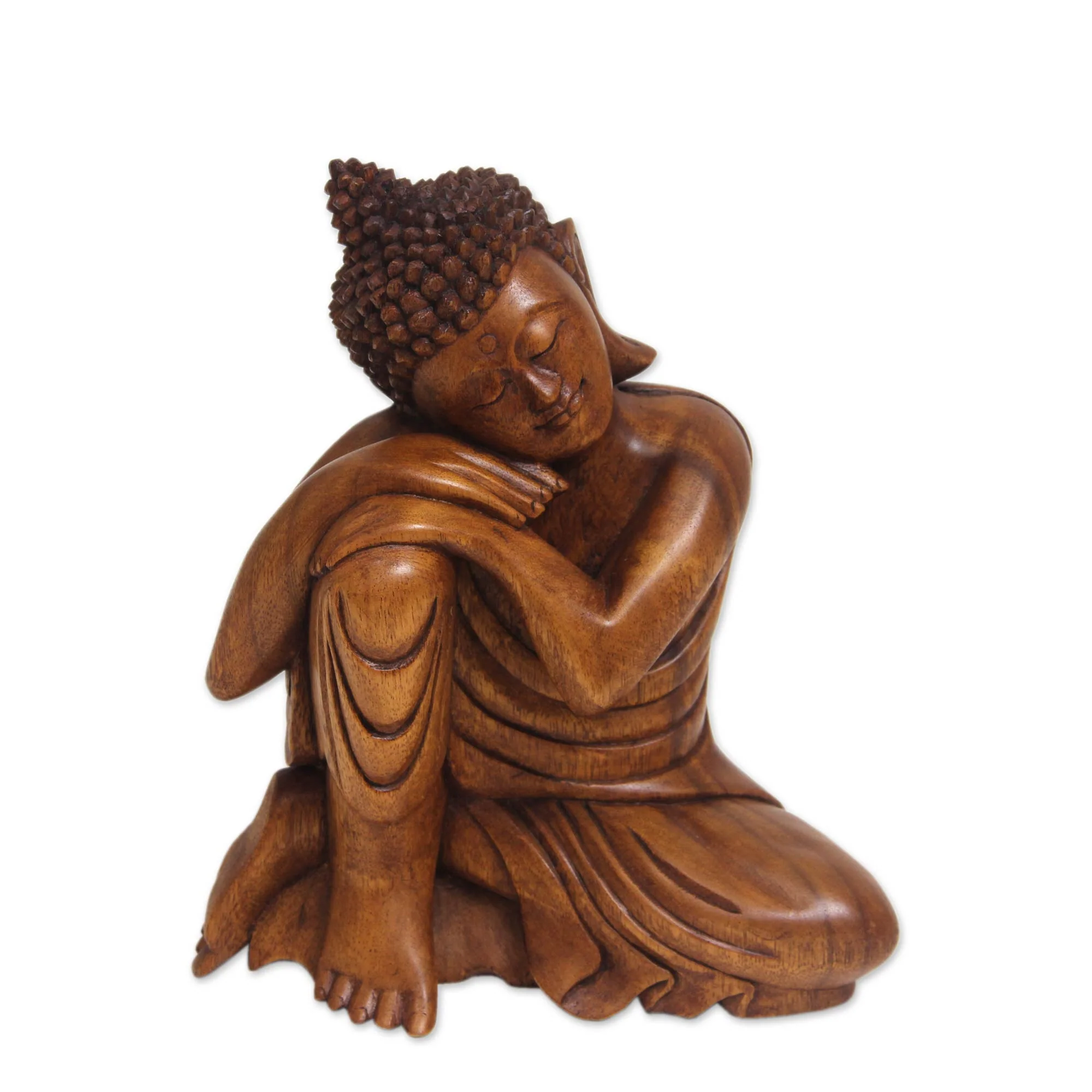 Relaxing Buddha Balinese Hand-Carved Wood Buddha Statuette - Image 2