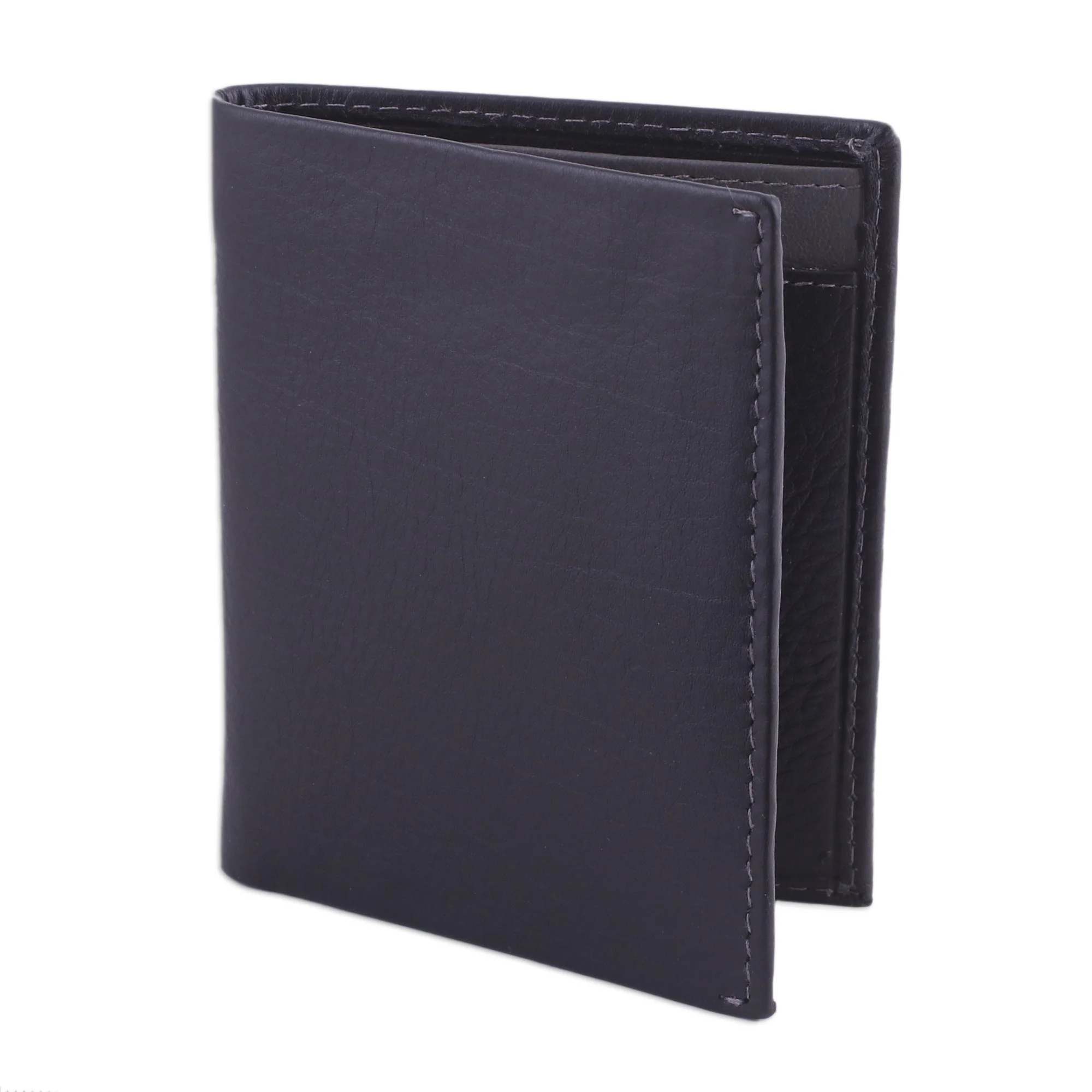 Reliable Black Leather Card Holder Wallet in Black and Grey - Image 2