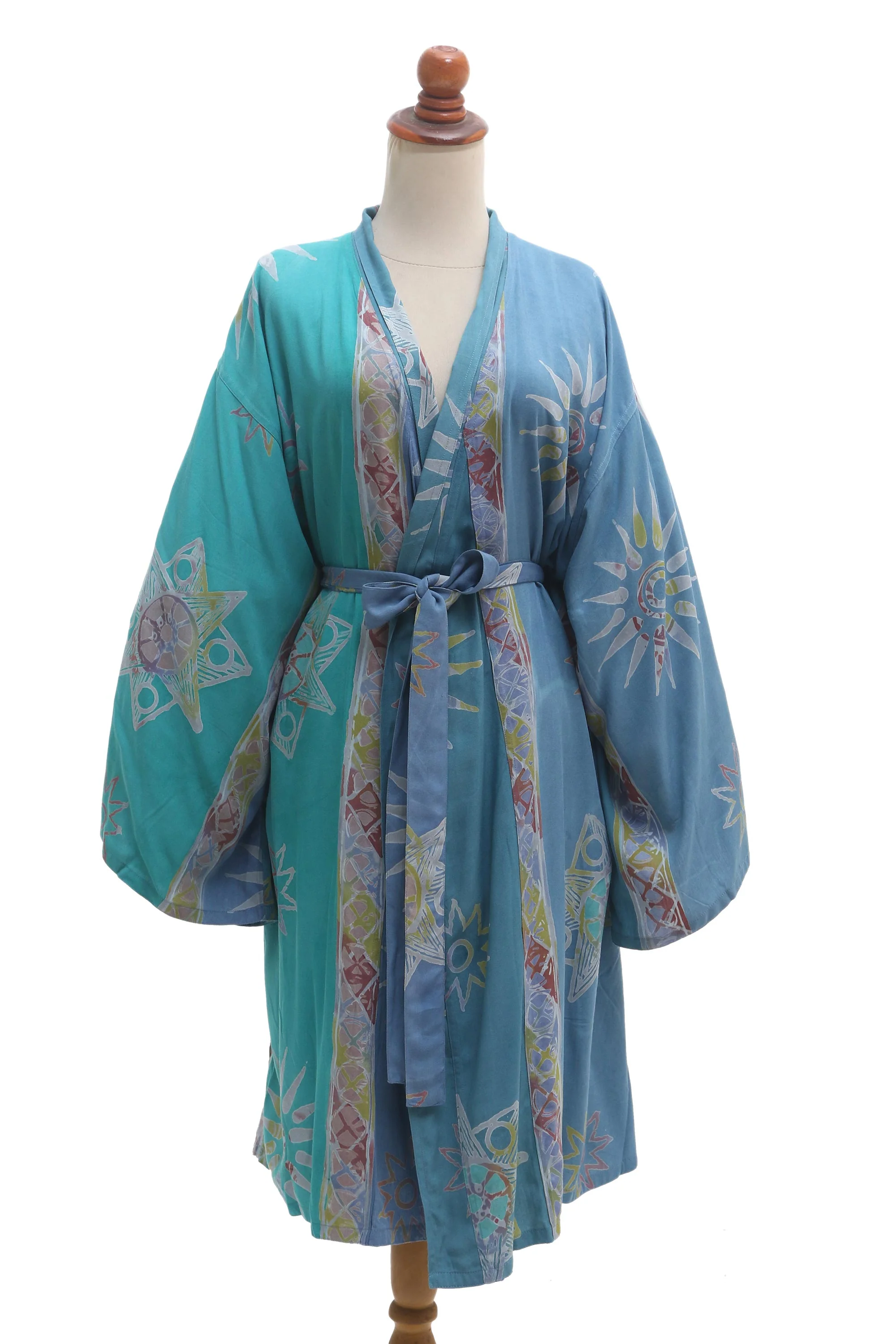 Remembrance Hand-Stamped Batik Rayon Robe from Bali - Image 2