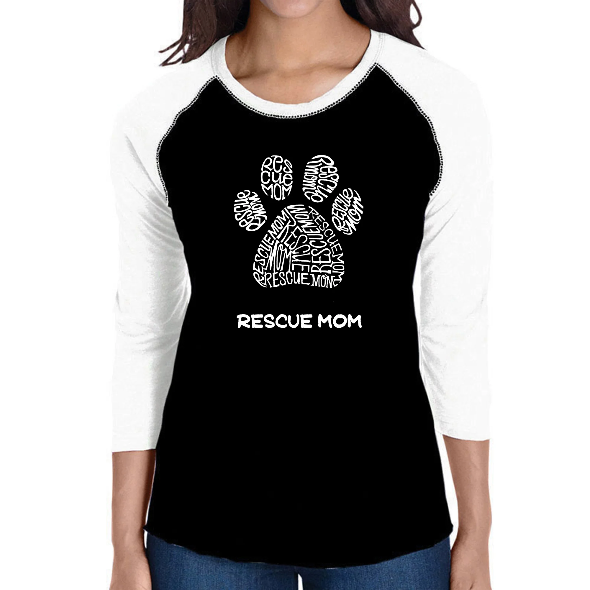Rescue Mom - Women's Raglan Baseball Word Art T-Shirt