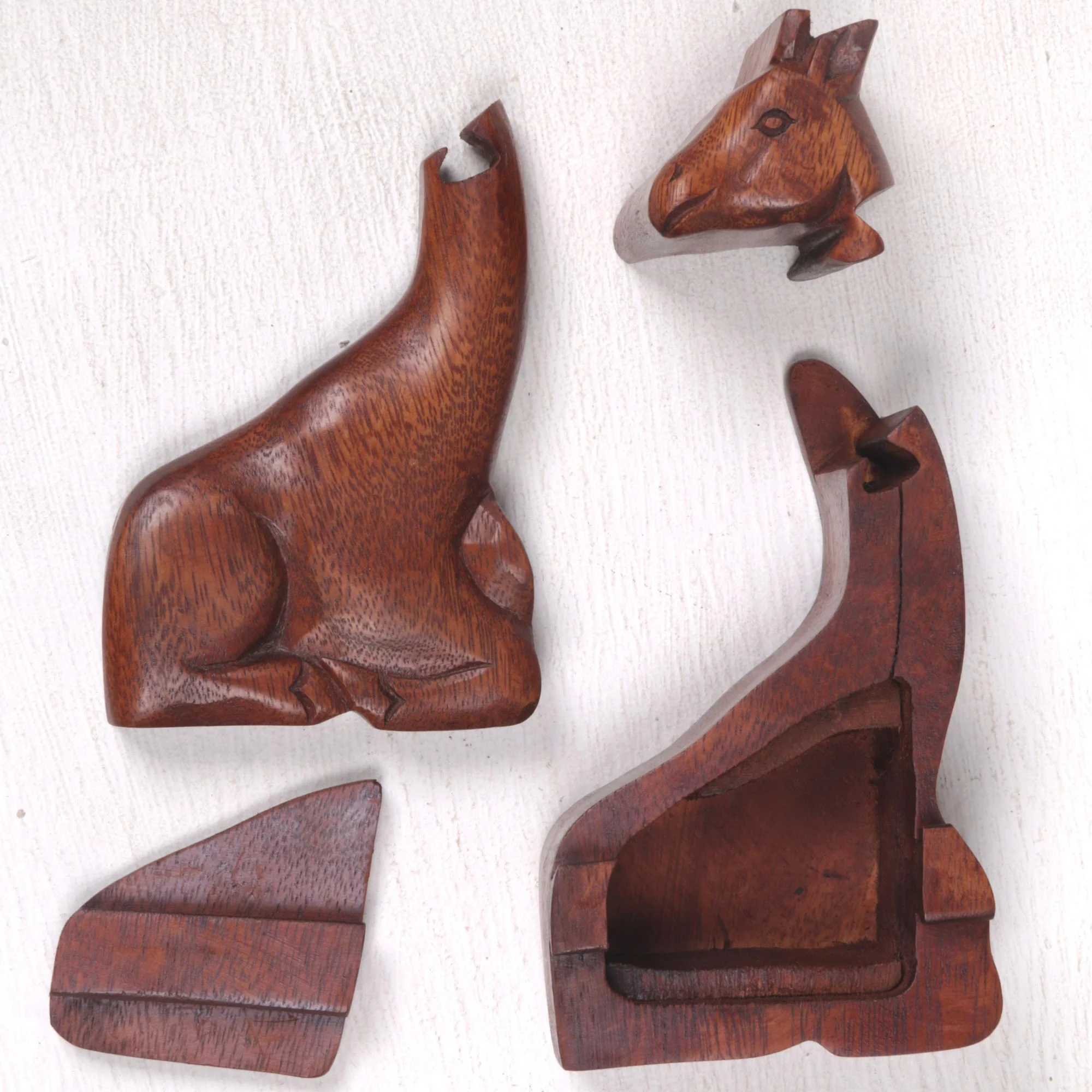 Resting Giraffe Hand Carved Giraffe Shape Wood Puzzle Box from Indonesia - Image 5