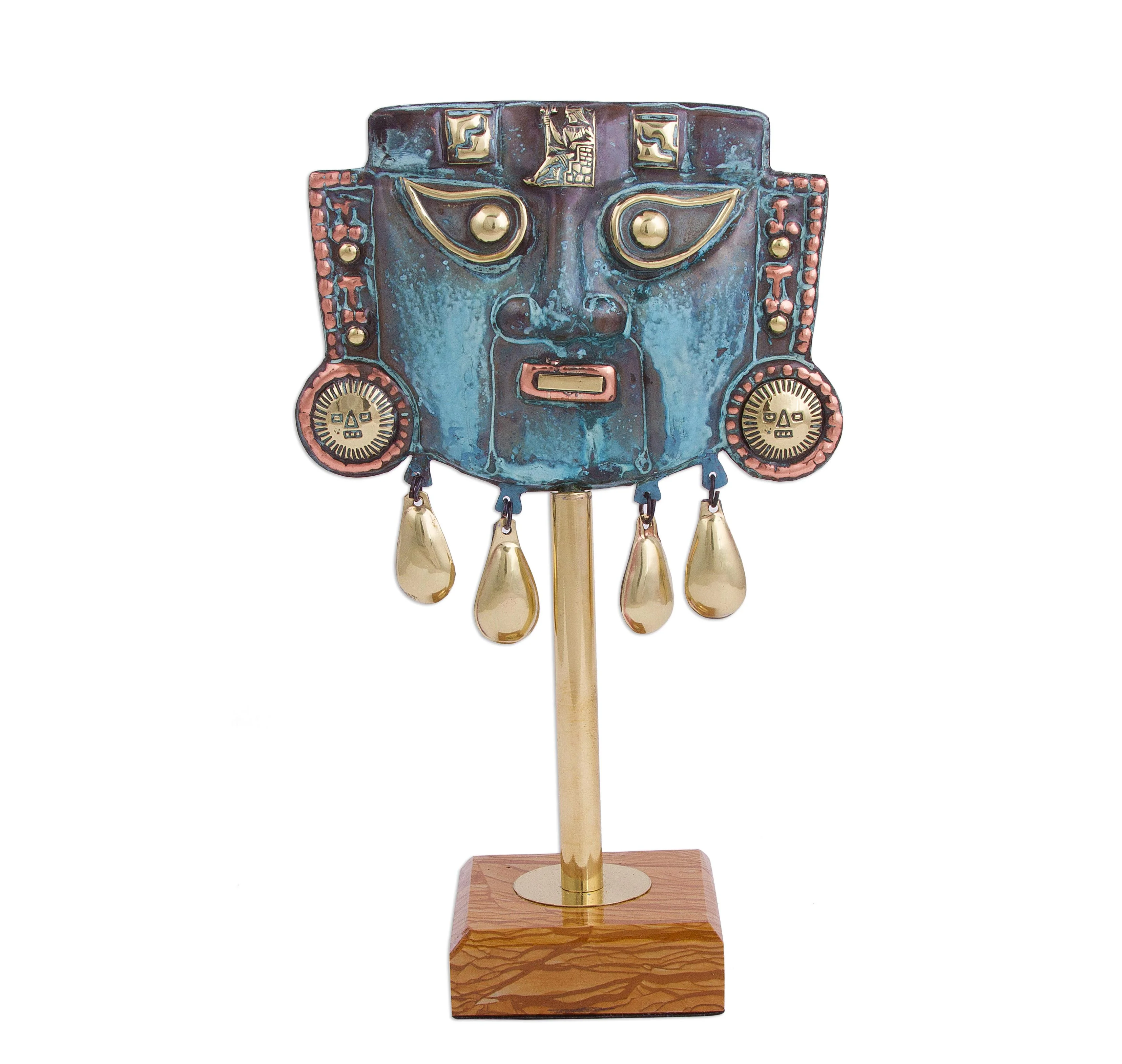 Reverent Oxidized Copper Decorative Funeral Mask Statuette - Image 2