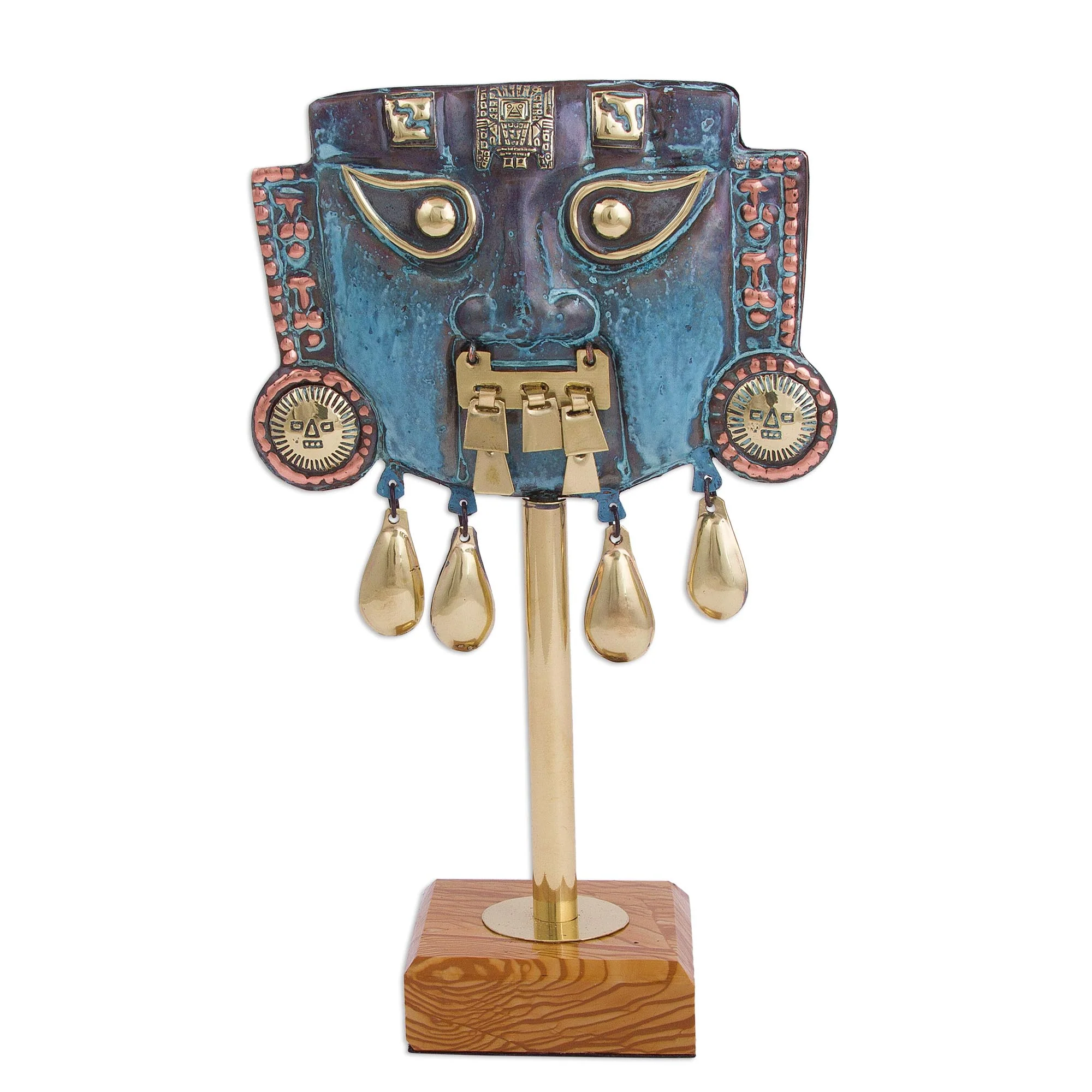 Reverent Oxidized Copper Decorative Funeral Mask Statuette - Image 5