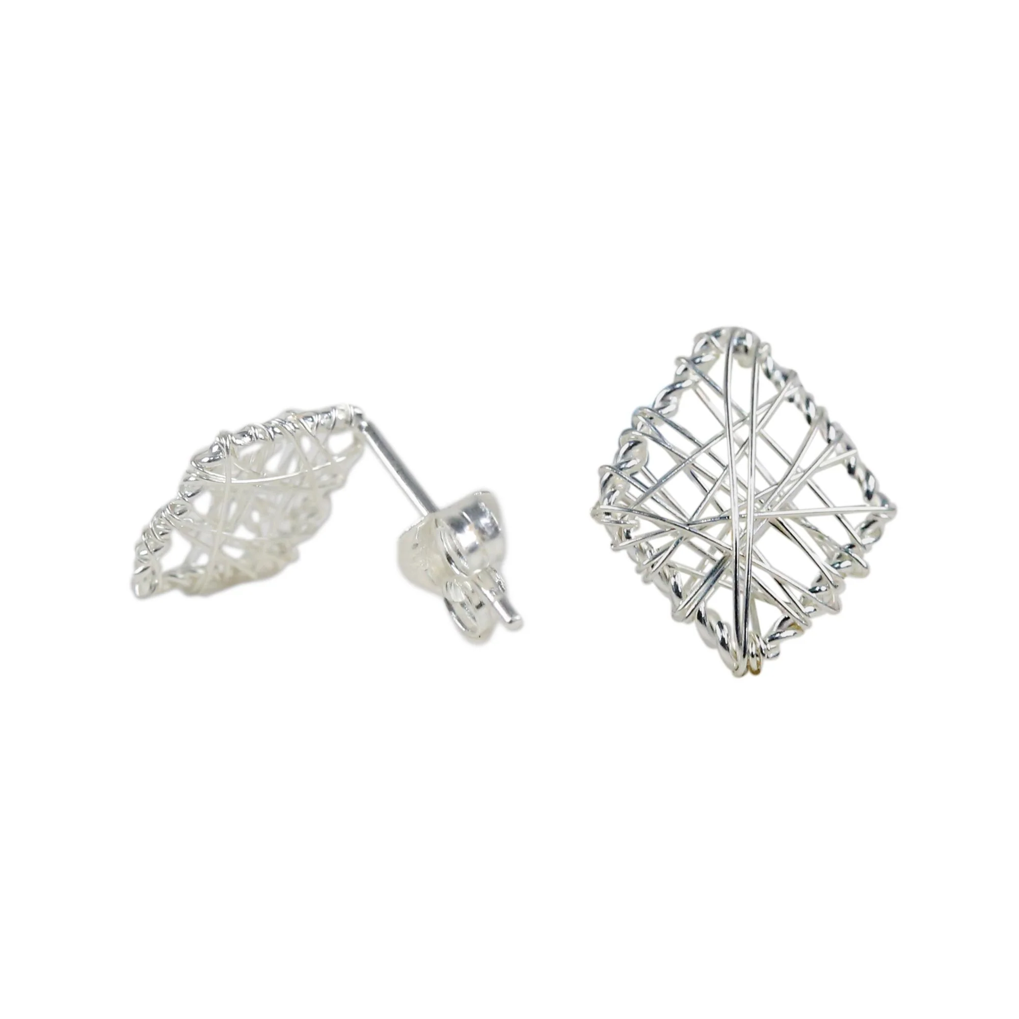 Rhombus Wrap Wrapped Sterling Silver Stud Earrings Crafted in Thailand - Image 5