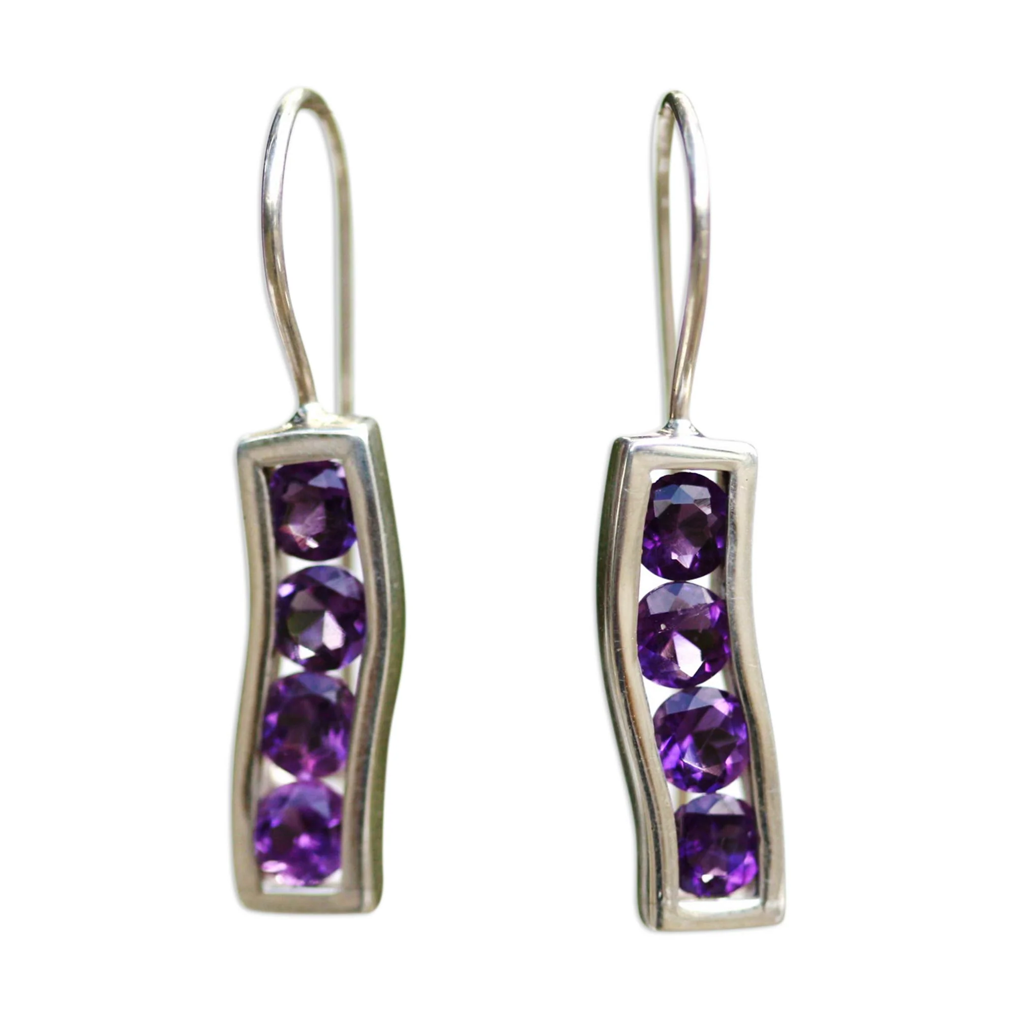 Ribbon Amethyst & Silver Drop Hook Earrings - Image 2