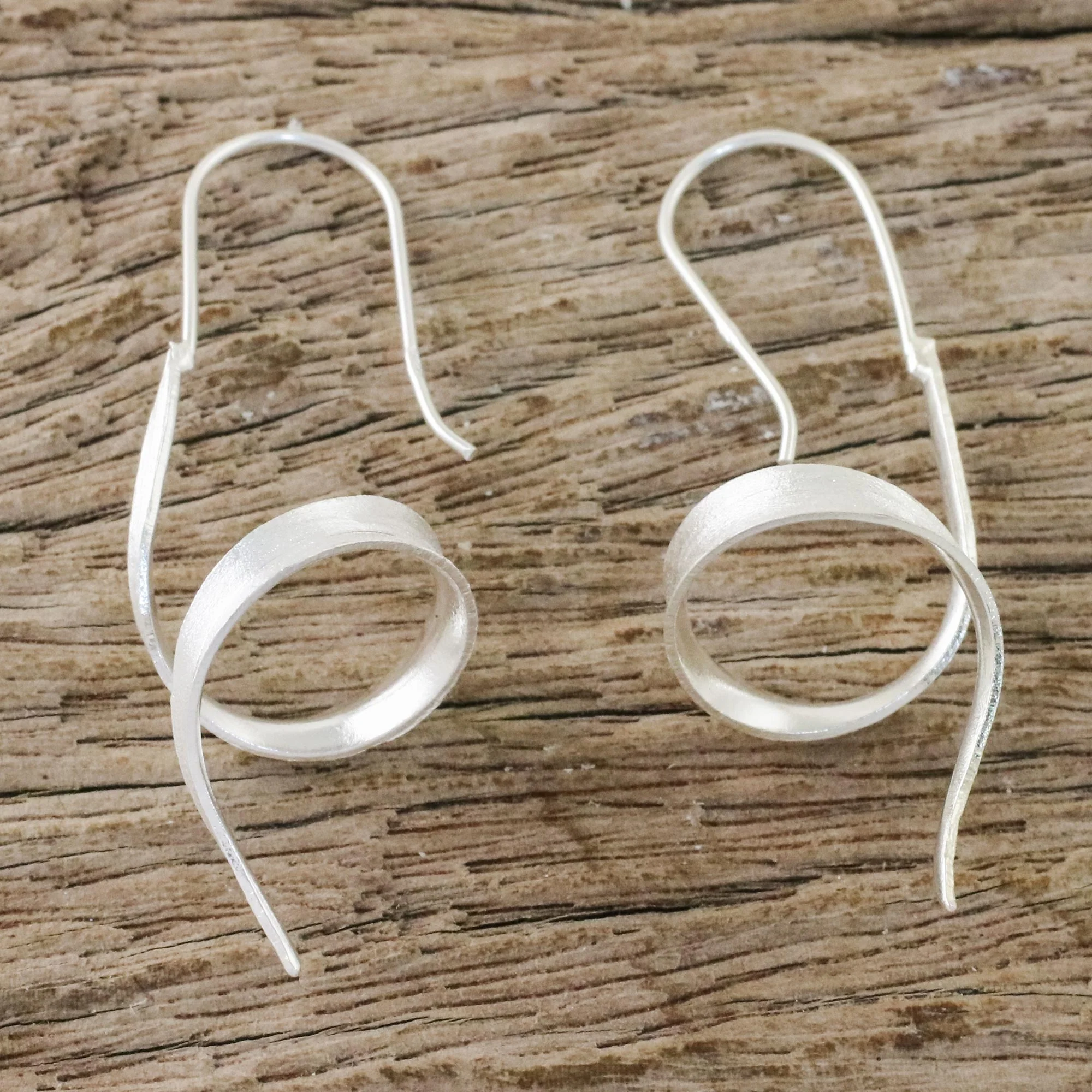 Ribbon Curls Thai Sterling Silver Drop Earrings with Spiral Motif - Image 3