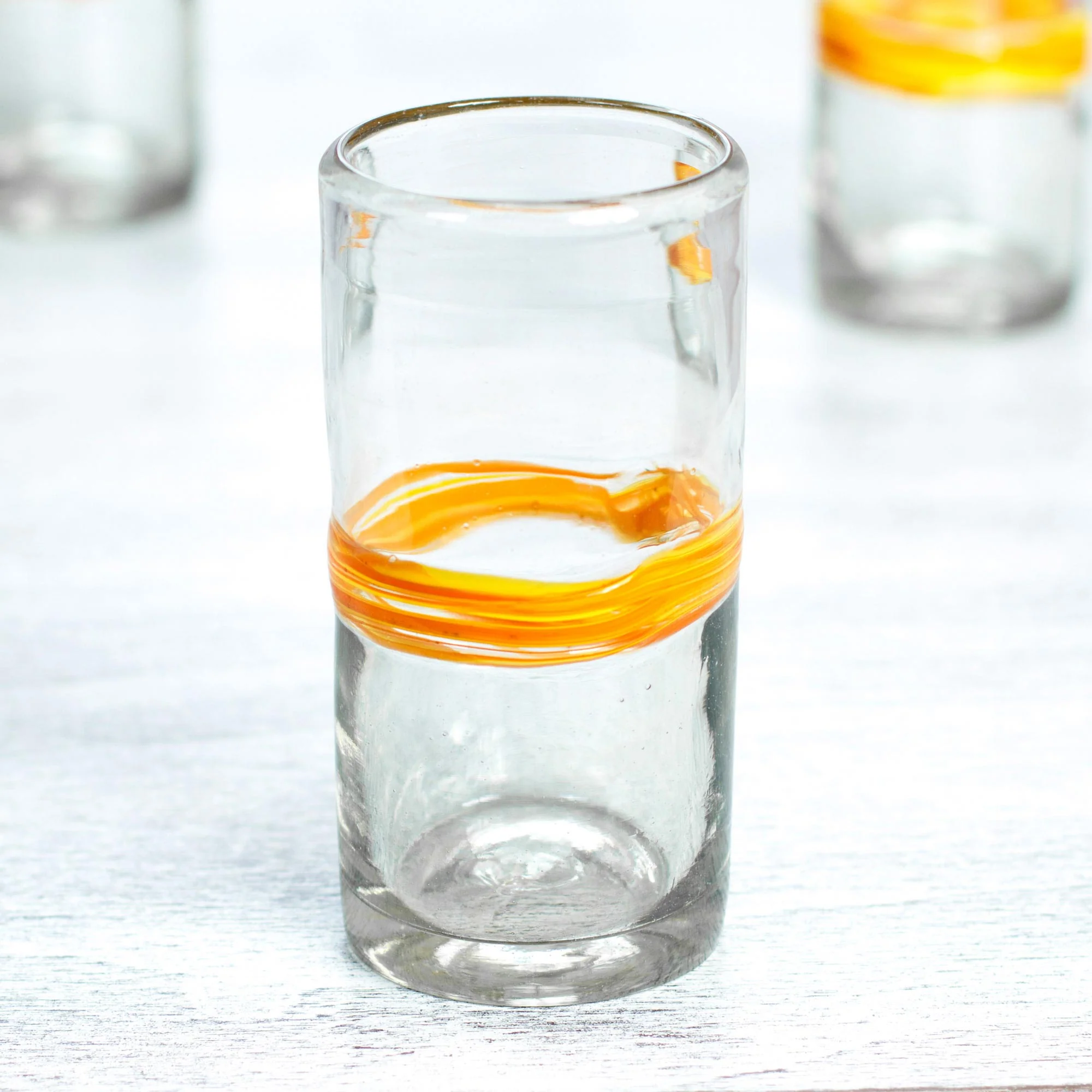 Ribbon of Sunshine Set of 6 Blown Recycled Glass Tumblers with Orange Stripe - Image 3